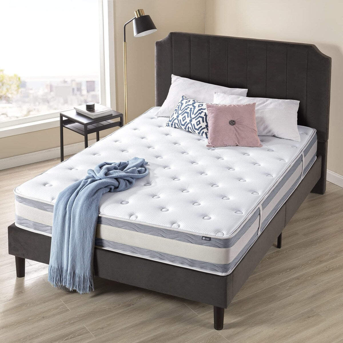 Materasso ibrido trapuntato Comfort Support da 10 pollici, molle insacchettate per l'isolamento del movimento, supporto dei bordi, Queen, bianco