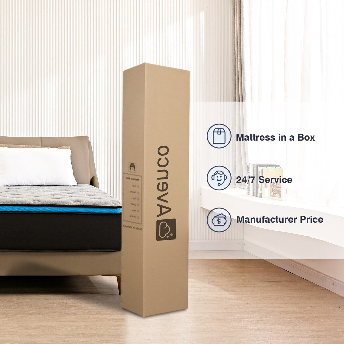 Materasso ibrido da 10 pollici a molle e memory foam in gel in una scatola