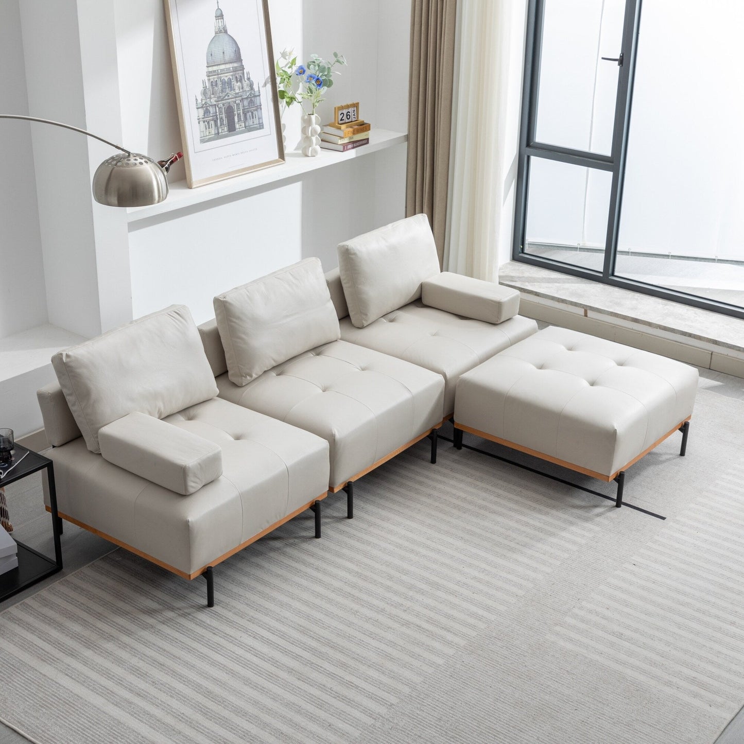 Divano a L in tessuto da 100,7'' con pouf mobile e gambe in metallo
