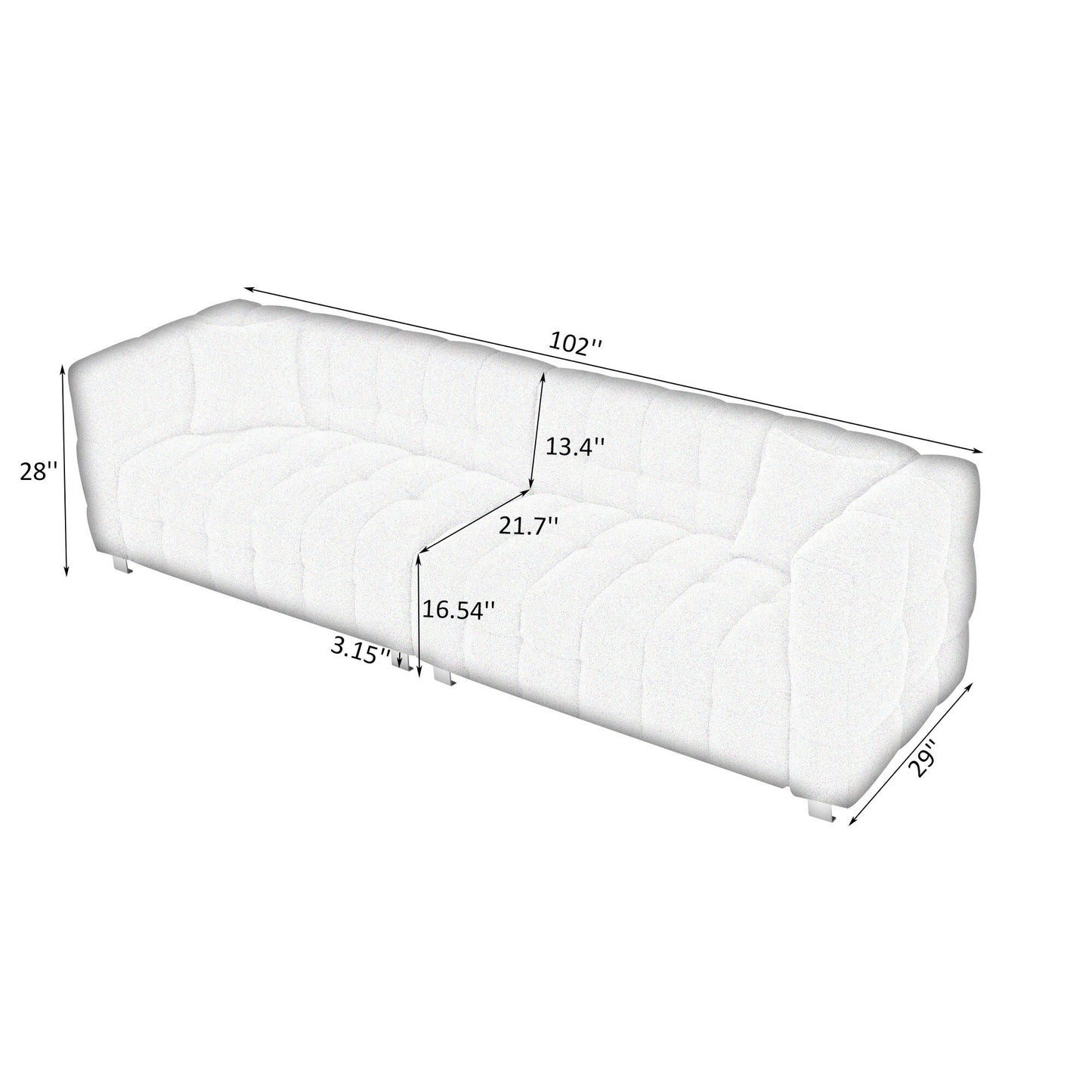Divano Teddy Velvet da 102'' a 4 posti con gambe in metallo e cuscini decorativi, design moderno multidirezionale per il soggiorno