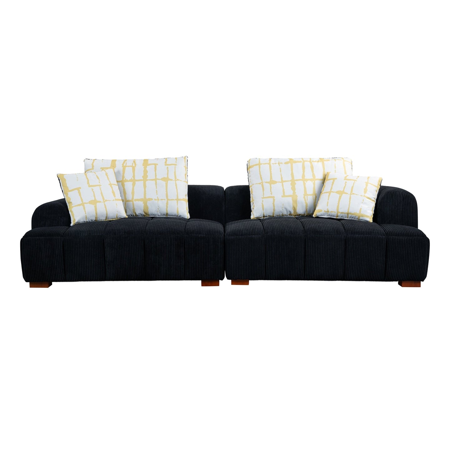 Comodo divano imbottito in velluto a coste con gambe in legno e cuscini - 38,50 x 103,90 x 25,10