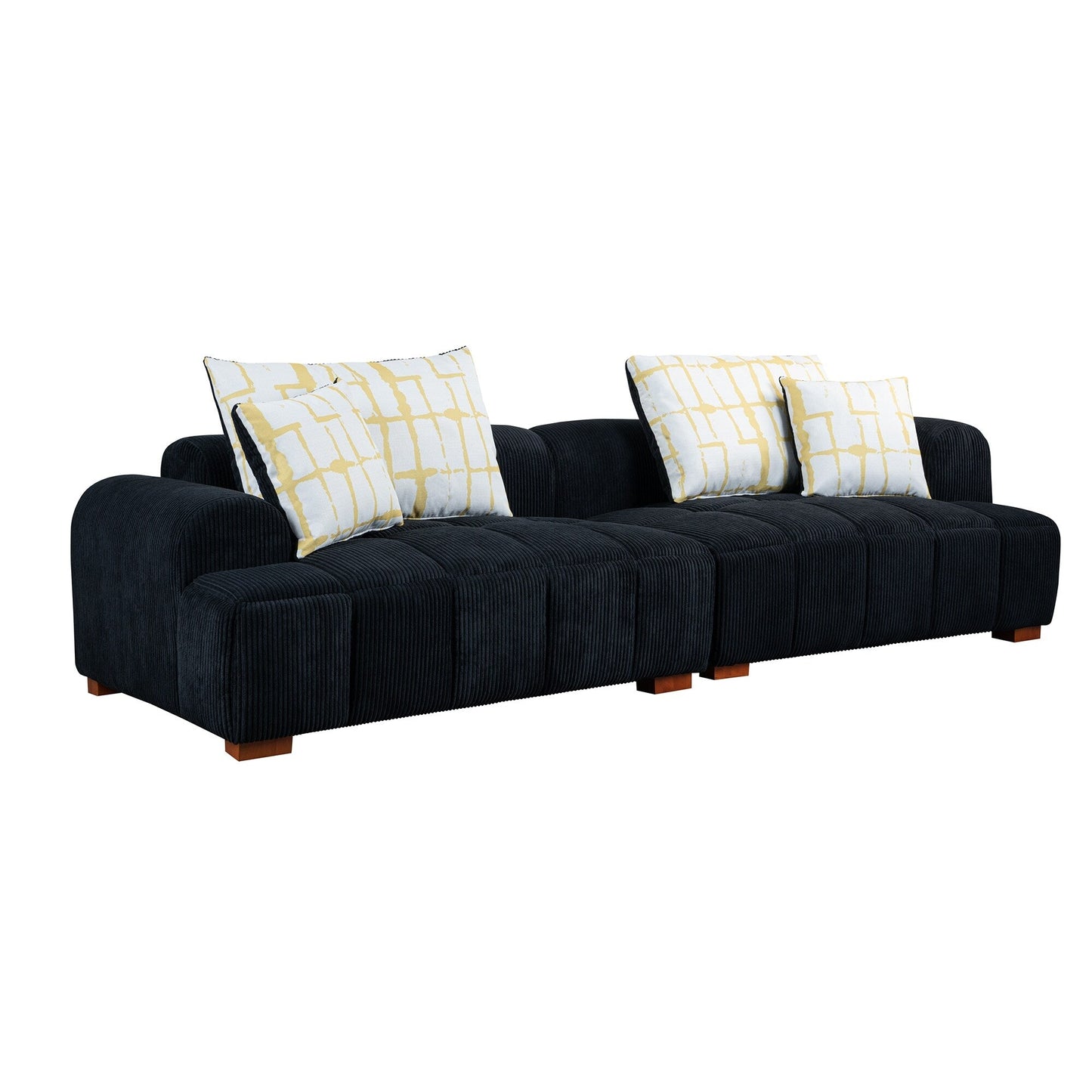 Comodo divano imbottito in velluto a coste con gambe in legno e cuscini - 38,50 x 103,90 x 25,10