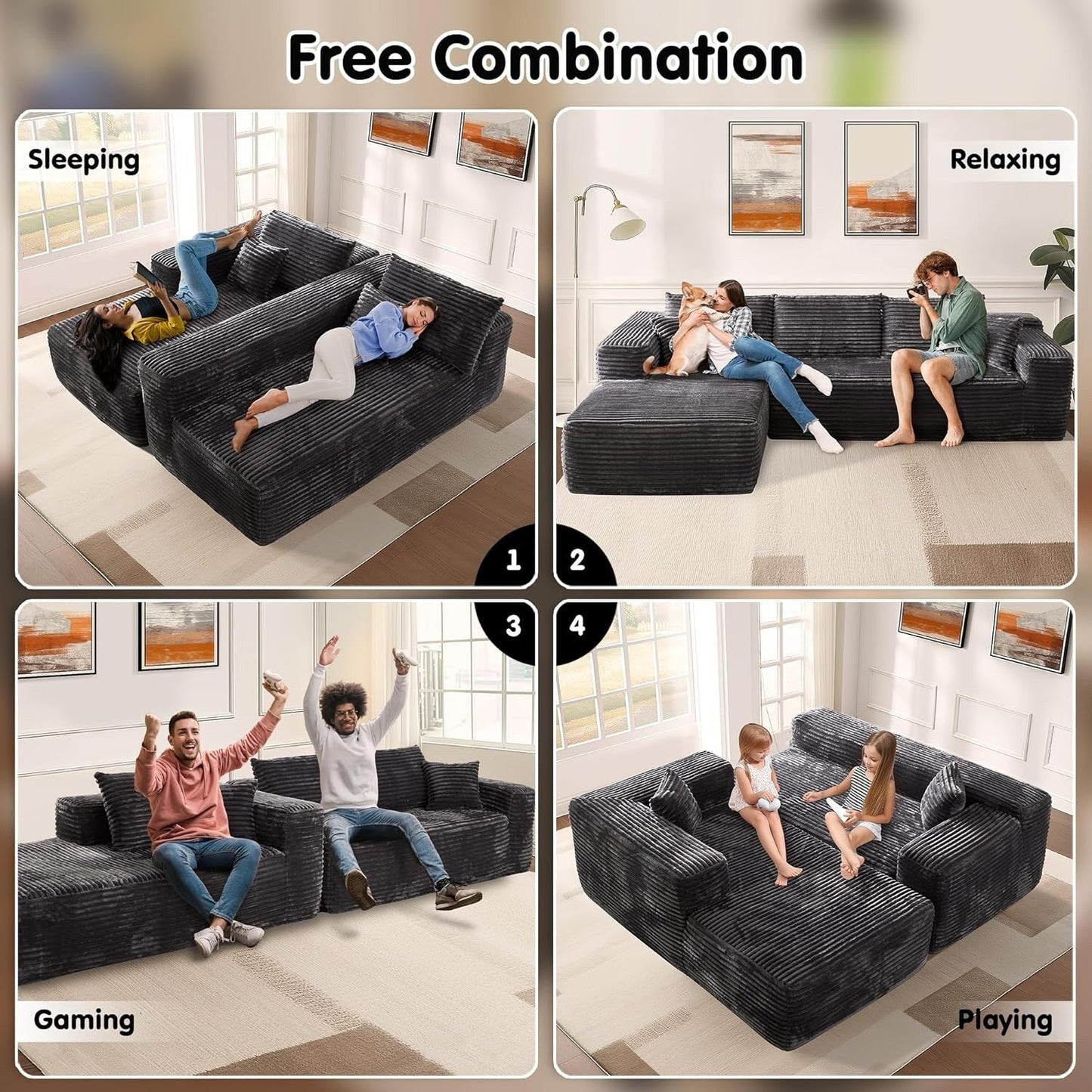 Divano componibile a forma di L 104 - Divano modulare con seduta profonda per soggiorno e camera da letto, senza montaggio