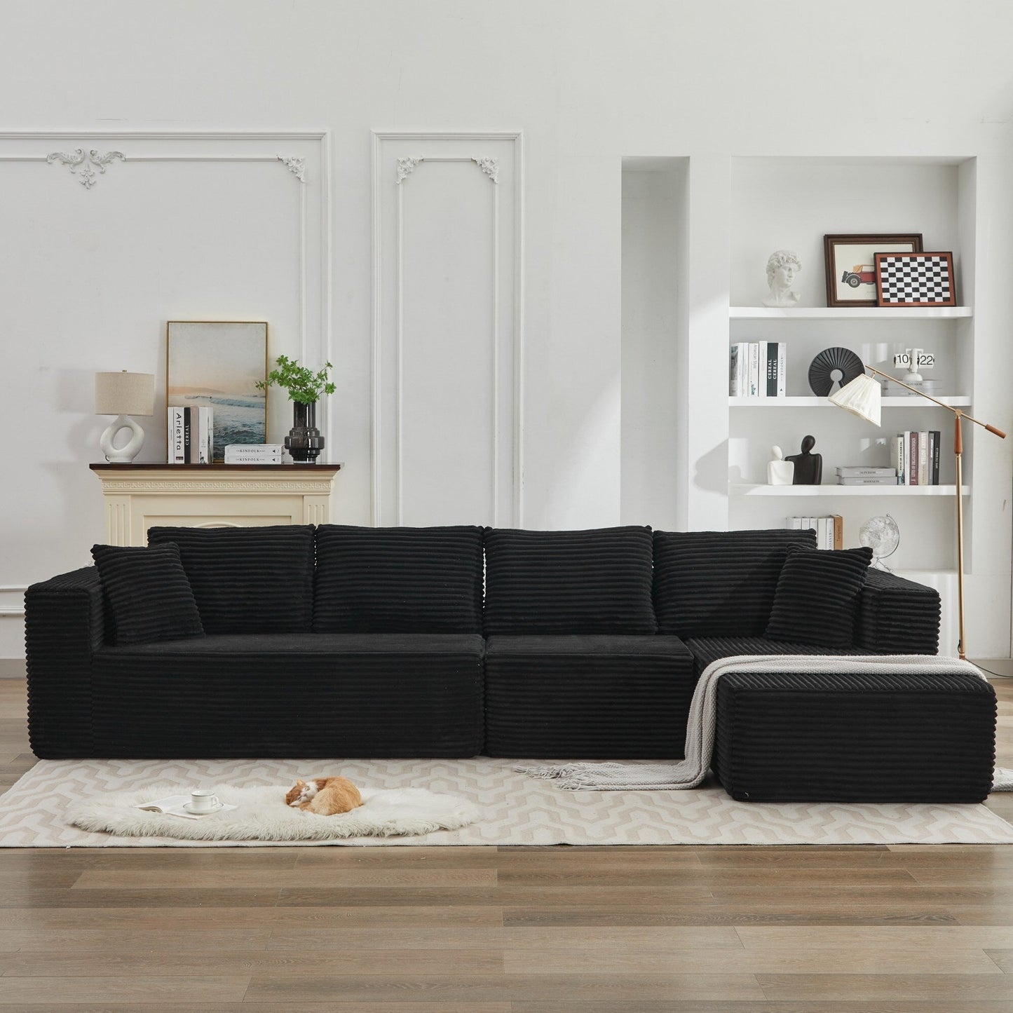 Divano componibile 106 Cloud a forma di L con chaise longue rivolta a destra, divano modulare moderno con seduta profonda per soggiorno, non richiede montaggio