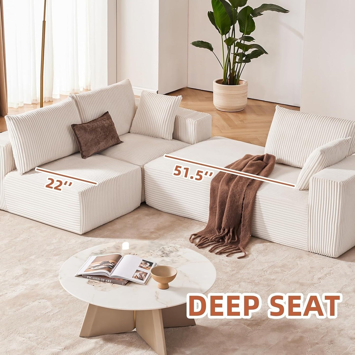 Divano componibile modulare 108 Cloud - Divano a L con seduta profonda e chaise longue, divano imbottito per soggiorno e camera da letto