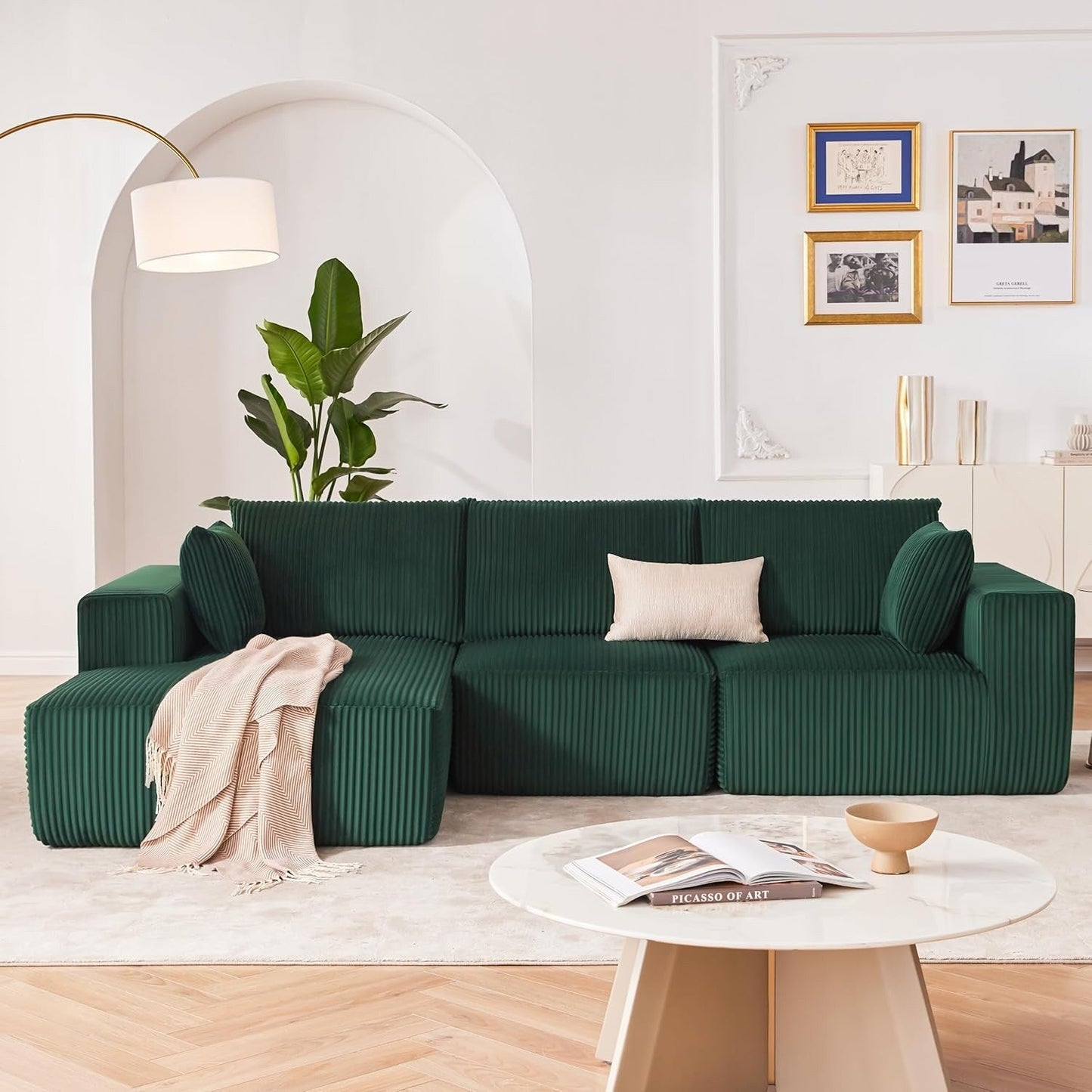 Divano componibile modulare 108 Cloud - Divano a L con seduta profonda e chaise longue, divano imbottito per soggiorno e camera da letto