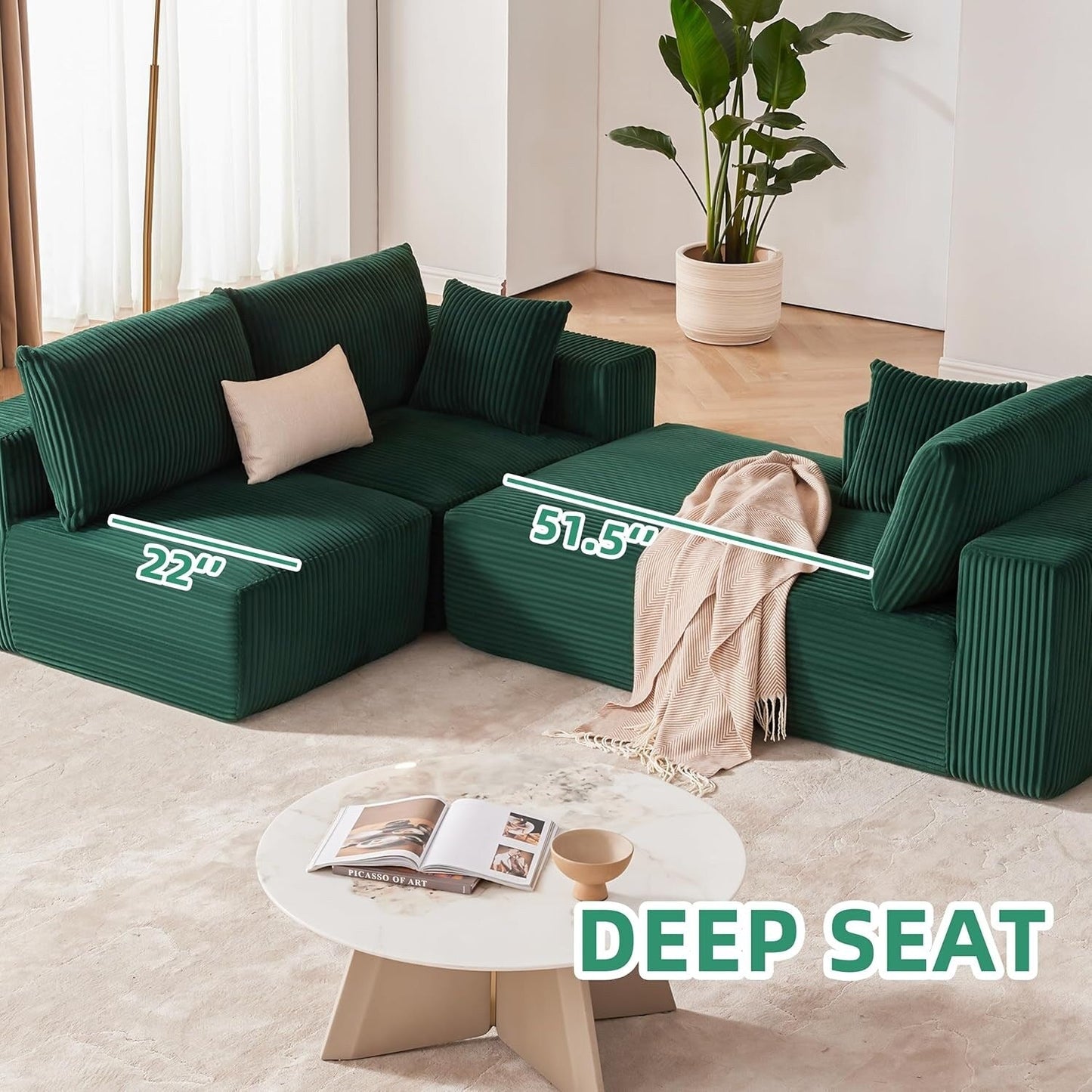 Divano componibile modulare 108 Cloud - Divano a L con seduta profonda e chaise longue, divano imbottito per soggiorno e camera da letto