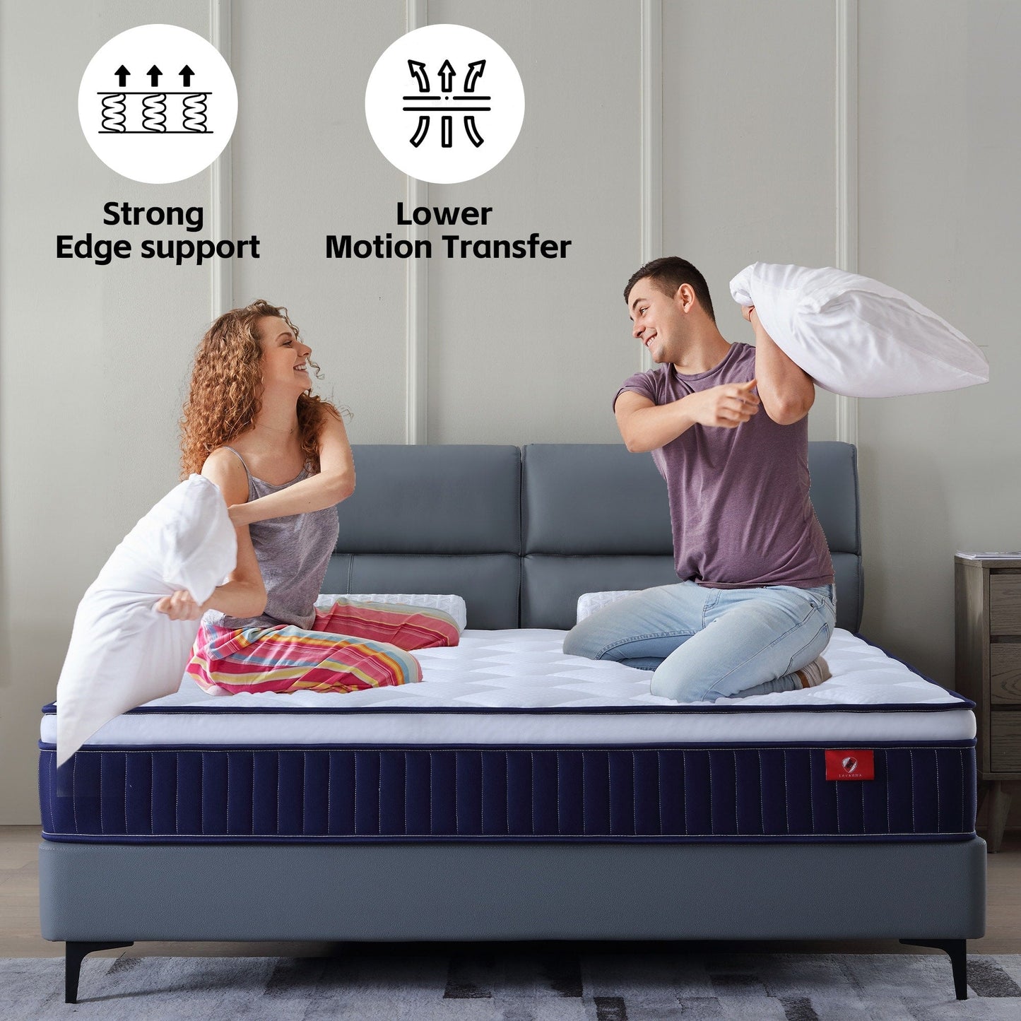 Materasso ibrido a molle insacchettate in memory foam 10/12 Plush in una scatola con memory foam certificato Certipur-US