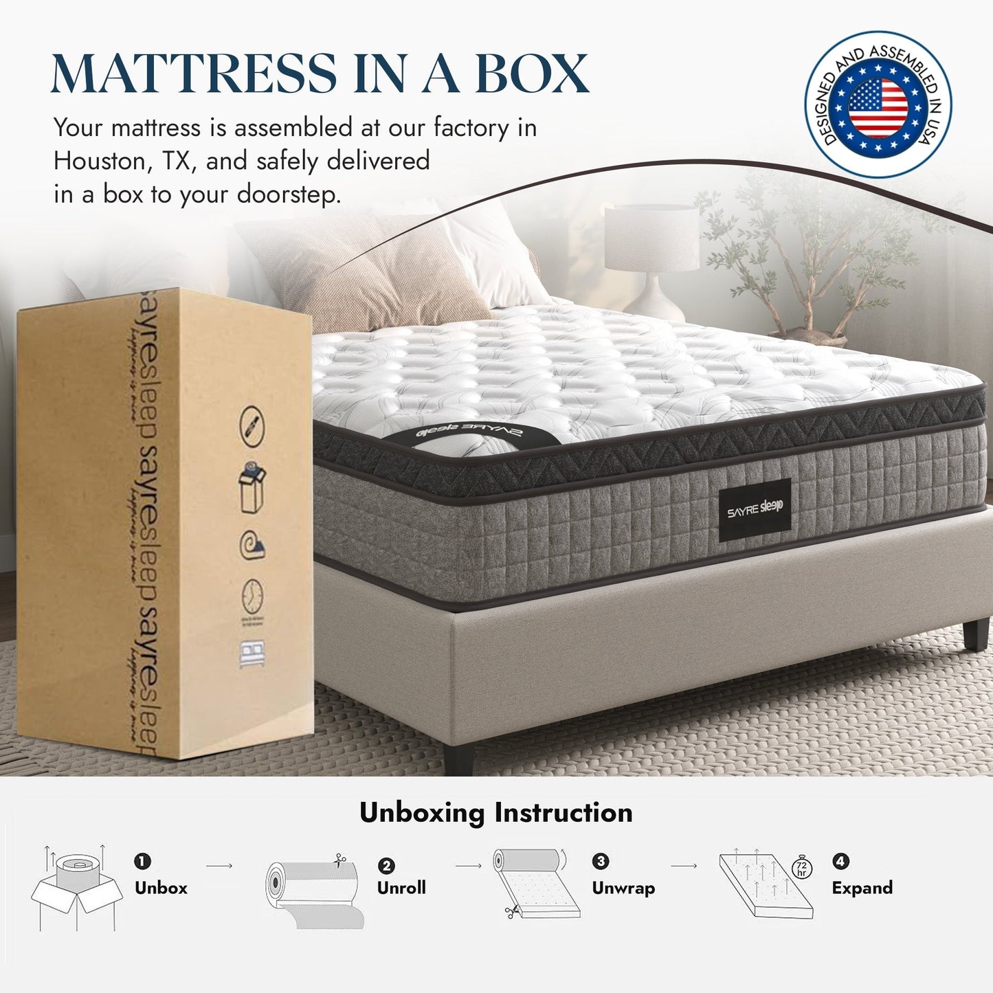 Assemblato negli Stati Uniti - Materasso ibrido 10 Diamond con molle insacchettate e memory foam Cool Gel