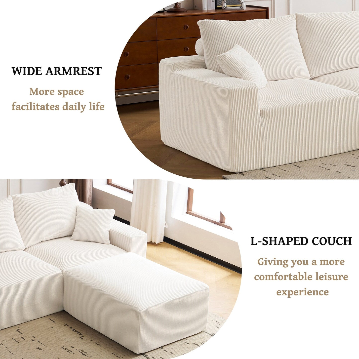 Divano componibile a L da 110, divano a 3 posti con chaise longue e compressione completa