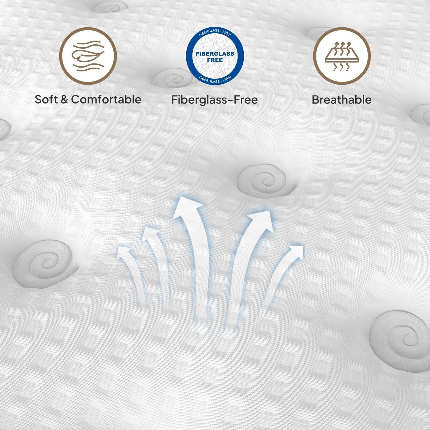 Materasso matrimoniale da 12 pollici, materasso a molle ibrido con memory foam in gel, senza fibra di vetro, morbido e di media grammatura, certificato CertiPUR-US