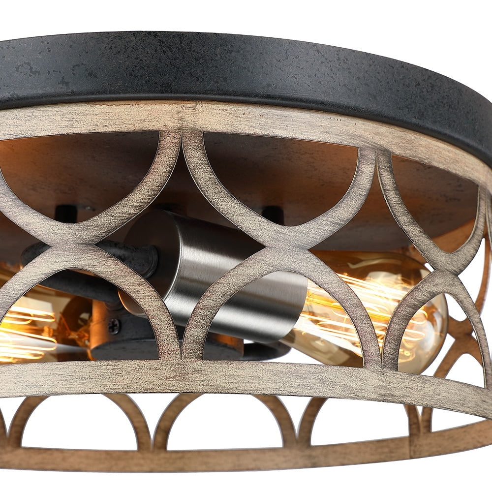 Plafoniera da soffitto a filo da 12 pollici a 2 luci color bronzo e legno - 12 W