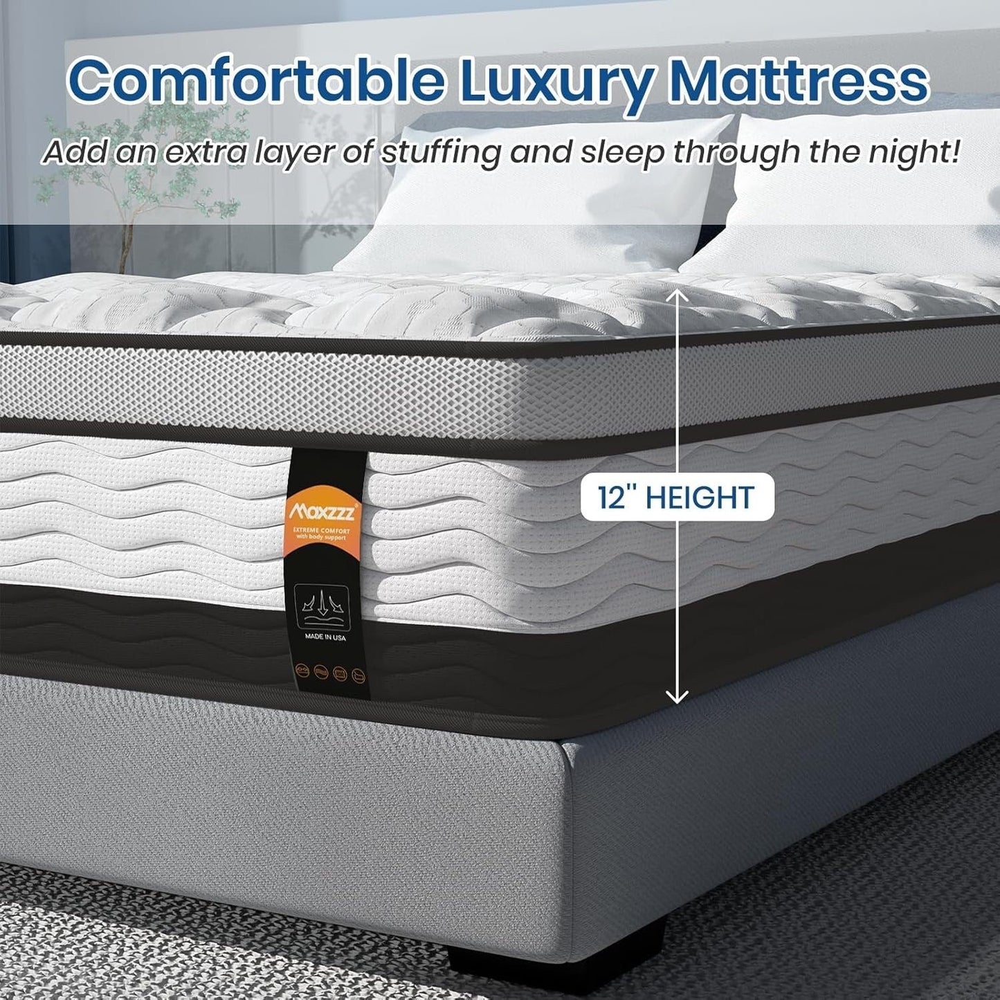 Materasso ibrido King da 12 pollici in una scatola, memory foam con infusione di gel rinfrescante e materasso a molle insacchettate, rigidità media, 76x80 pollici