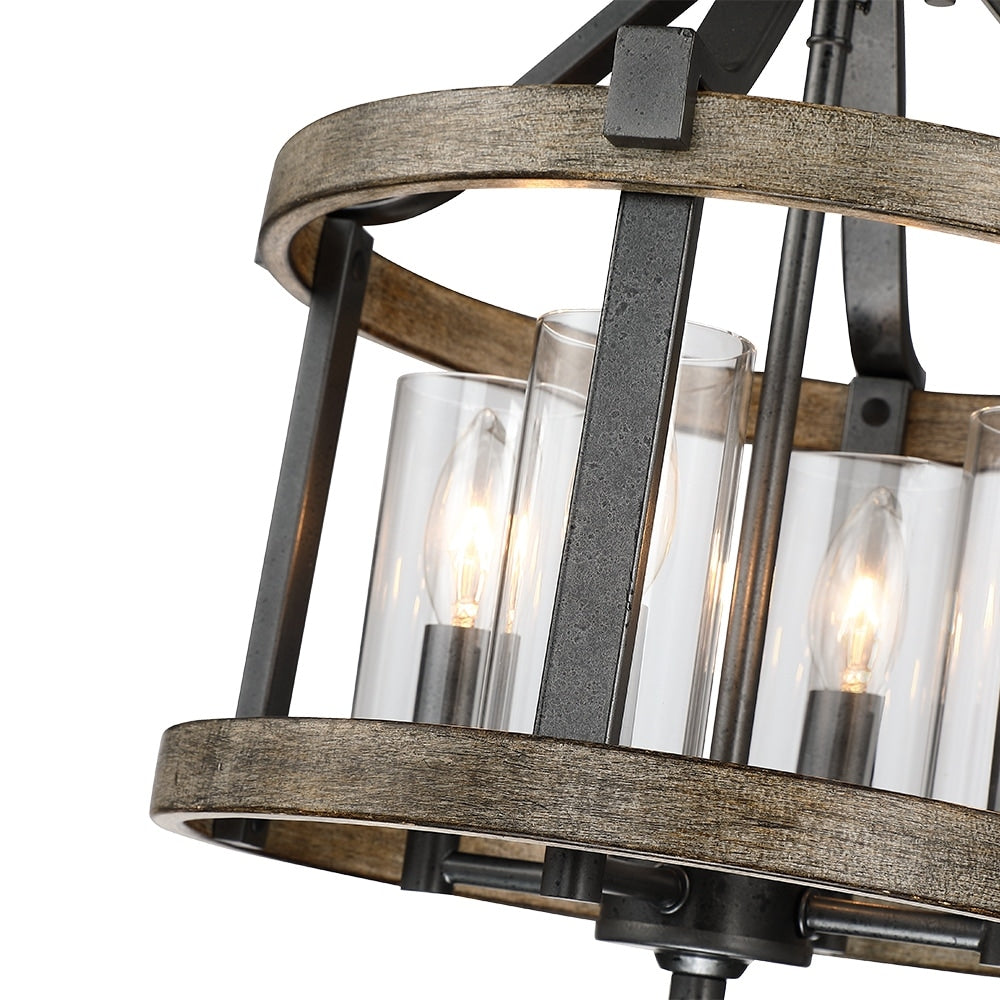 Lampada da soffitto semi-incassata moderna in ferro naturale e finto legno anticato da 12,5 pollici, 4 luci - 12,5 W