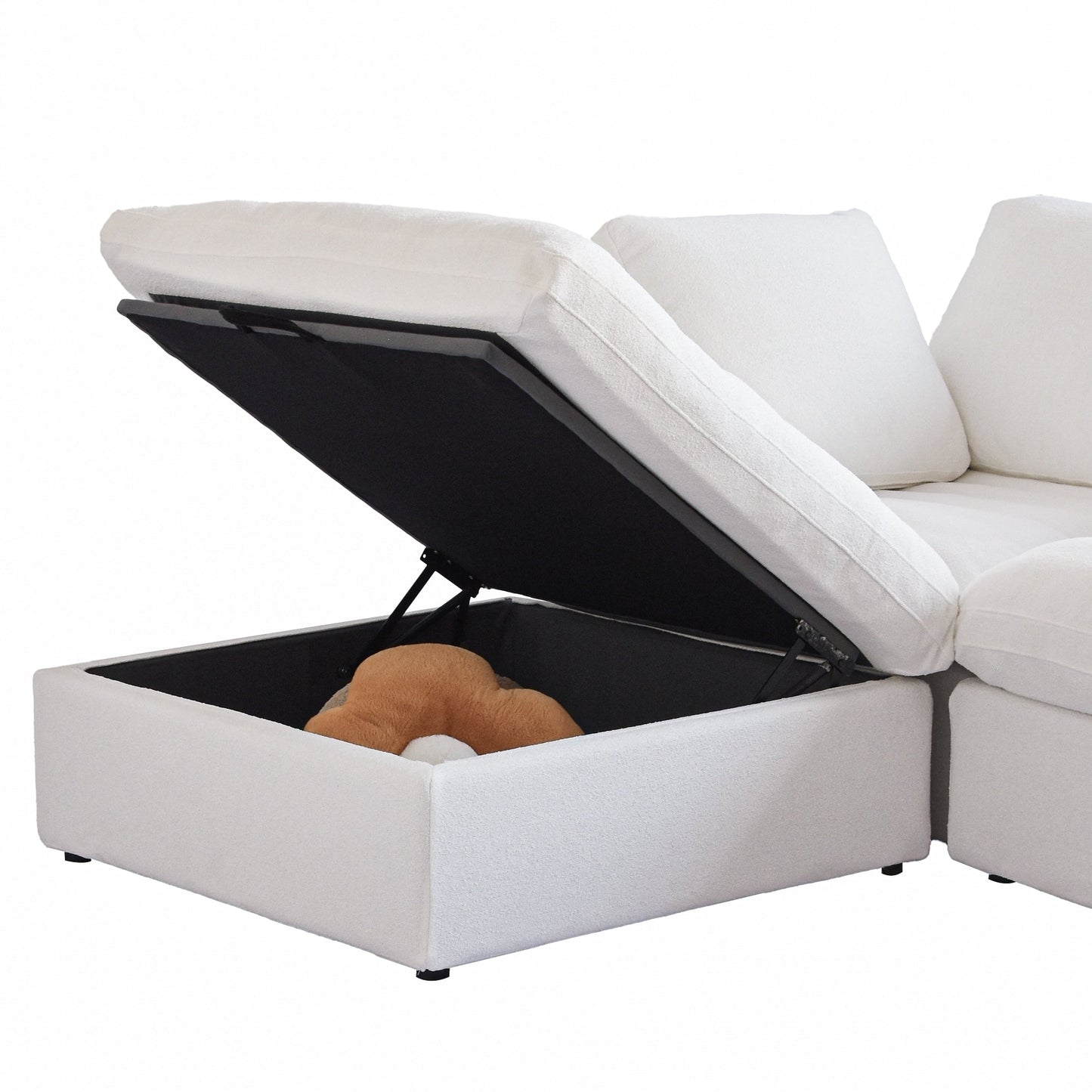 Divano componibile moderno a forma di L da 120 cm, divano modulare in lino con pouf contenitore