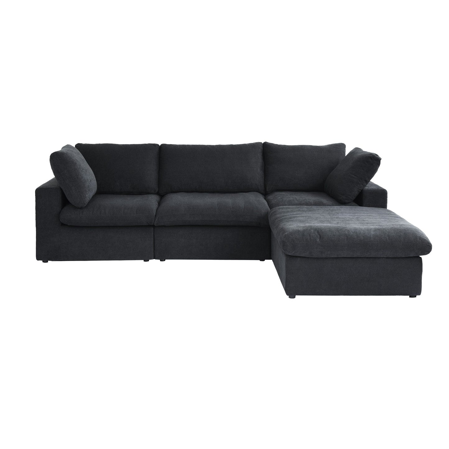 Divano componibile moderno a forma di L da 120 cm, divano modulare in lino con pouf contenitore