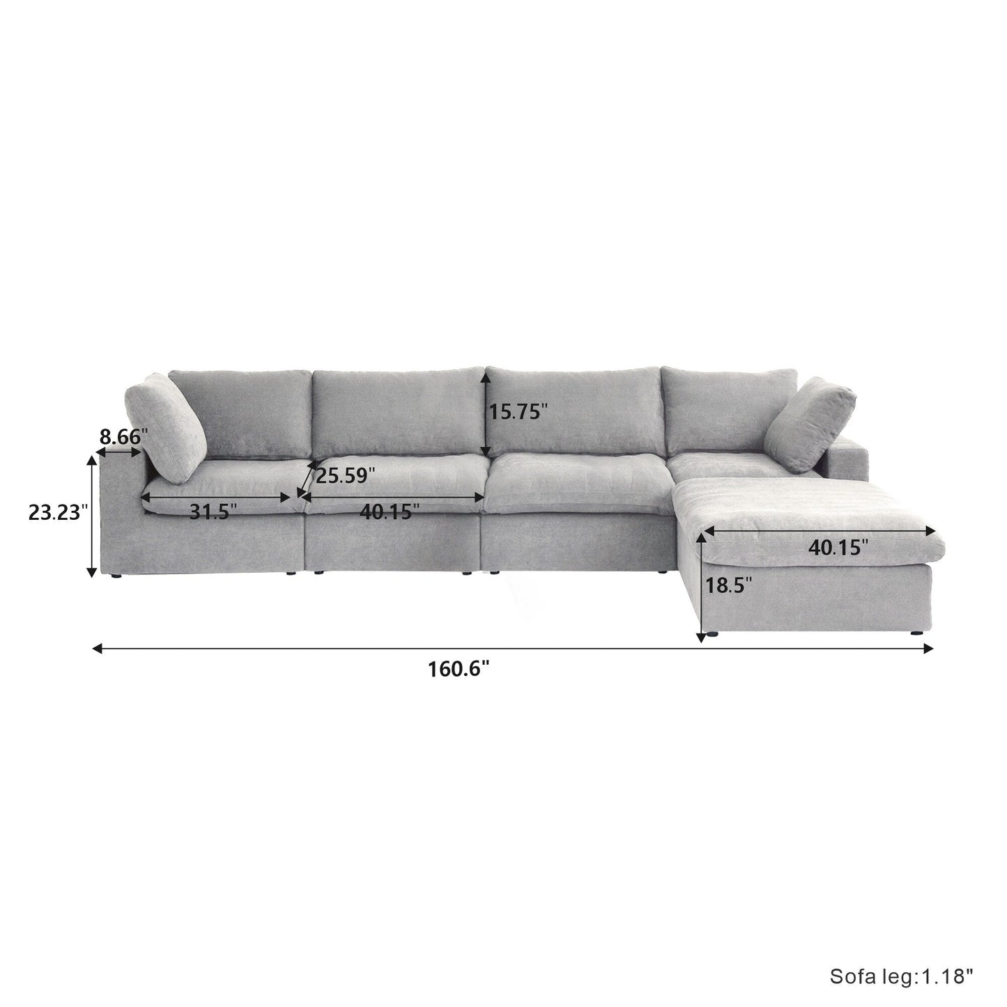 Divano componibile moderno a forma di L da 120 cm, divano modulare in lino con pouf contenitore