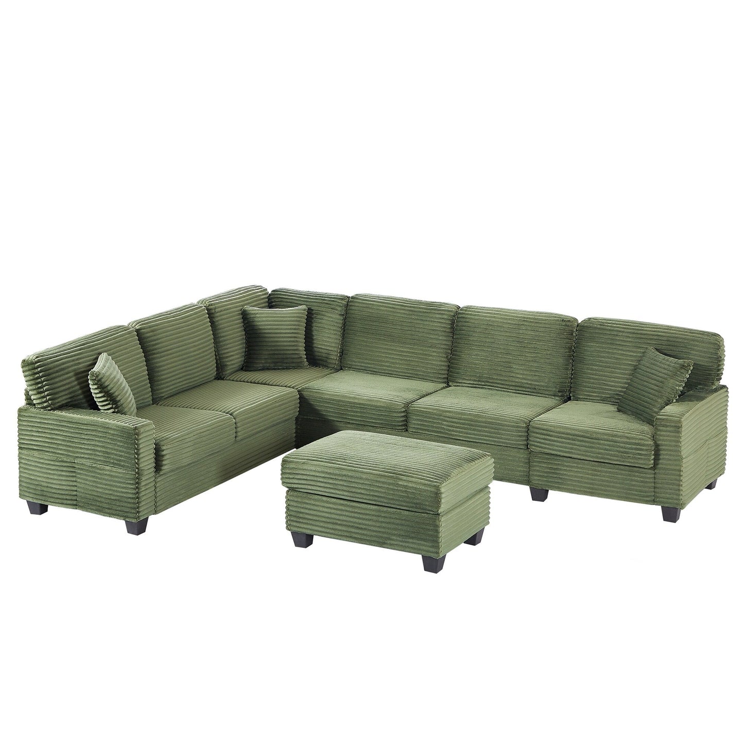 Divano componibile a U in velluto a coste da 125'' con pouf mobile