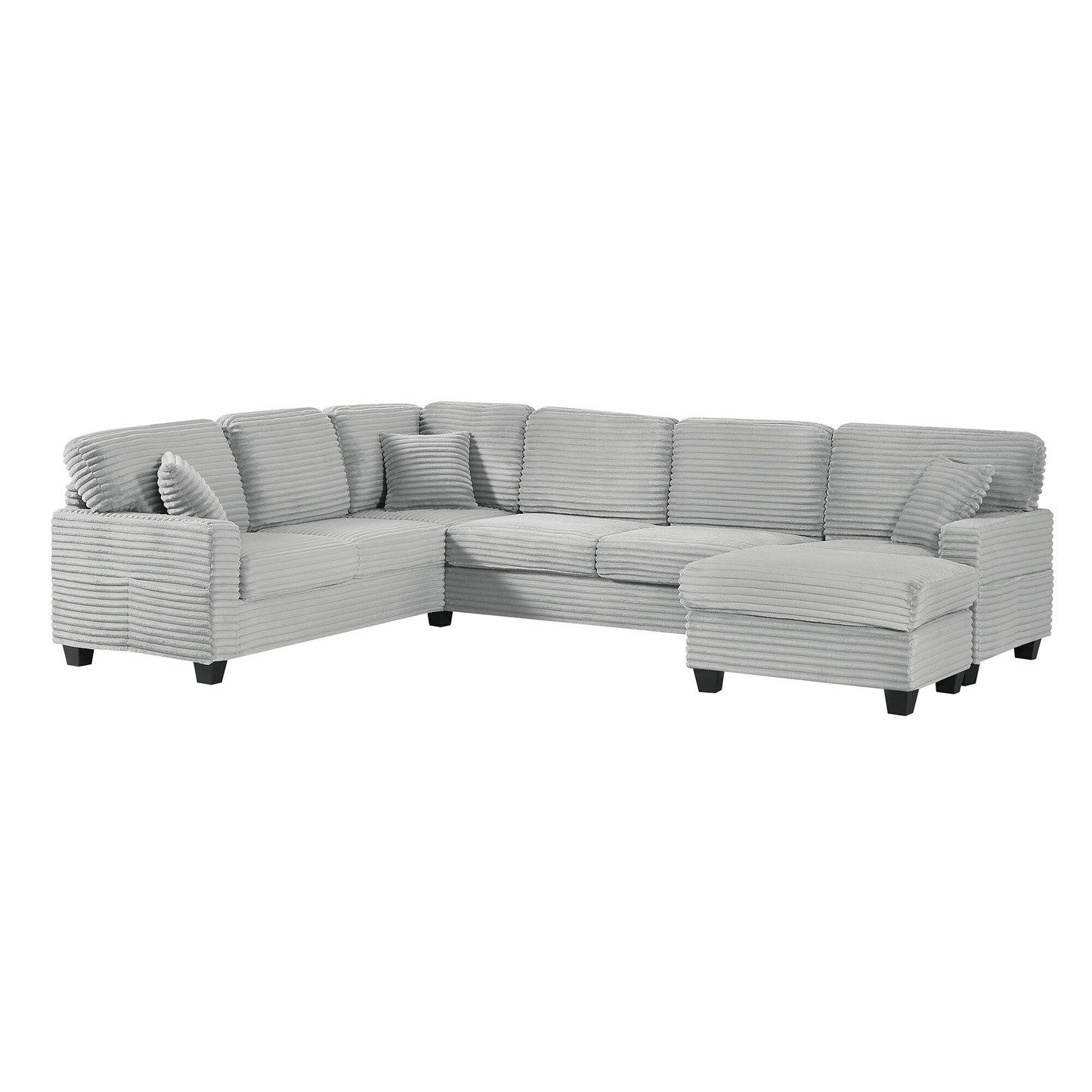 Divano componibile a U in velluto a coste da 125'' con pouf mobile