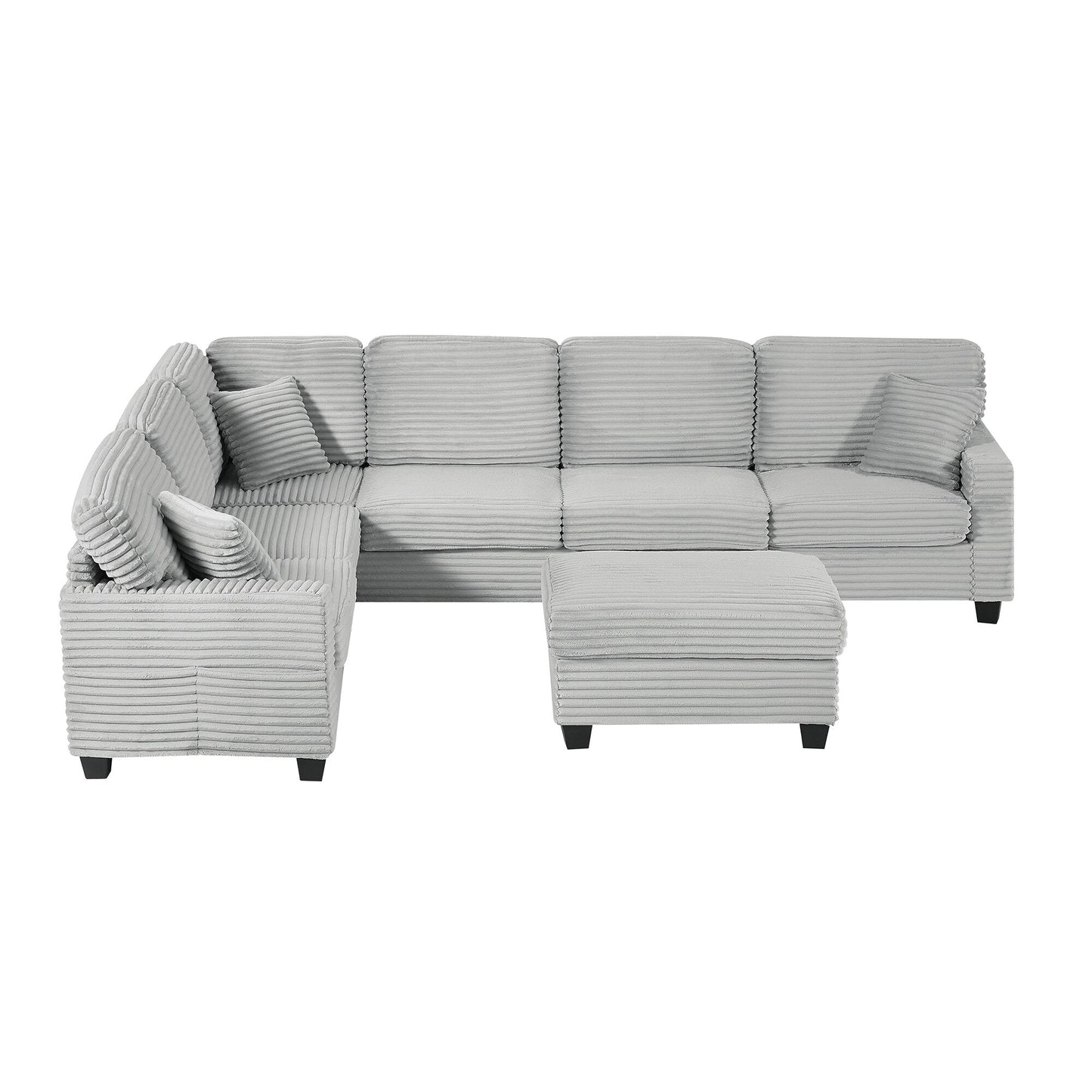 Divano componibile a U in velluto a coste da 125'' con pouf mobile