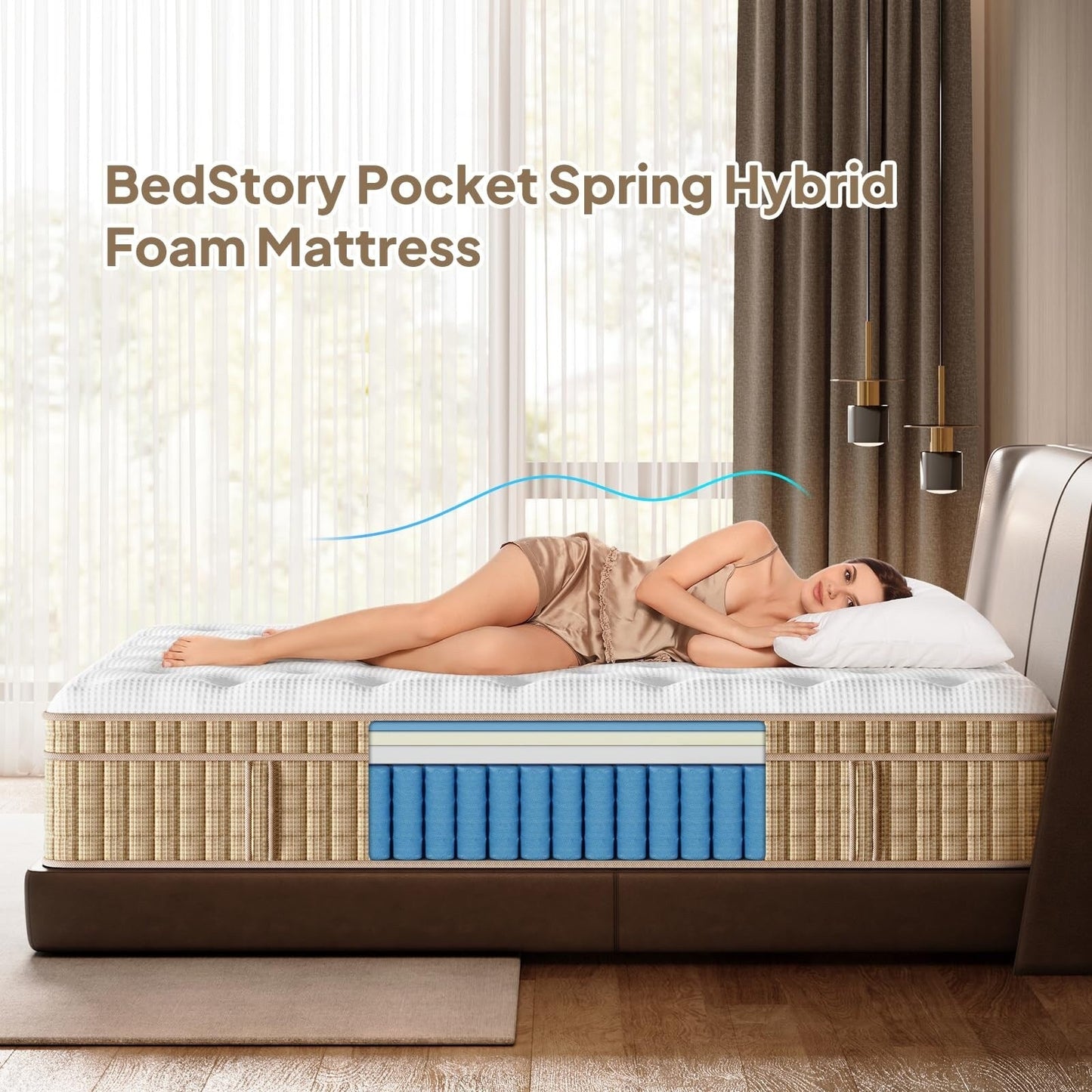 Materasso ibrido a molle insacchettate con memory foam in gel, senza fibra di vetro, di media morbidezza, certificato CertiPUR-US