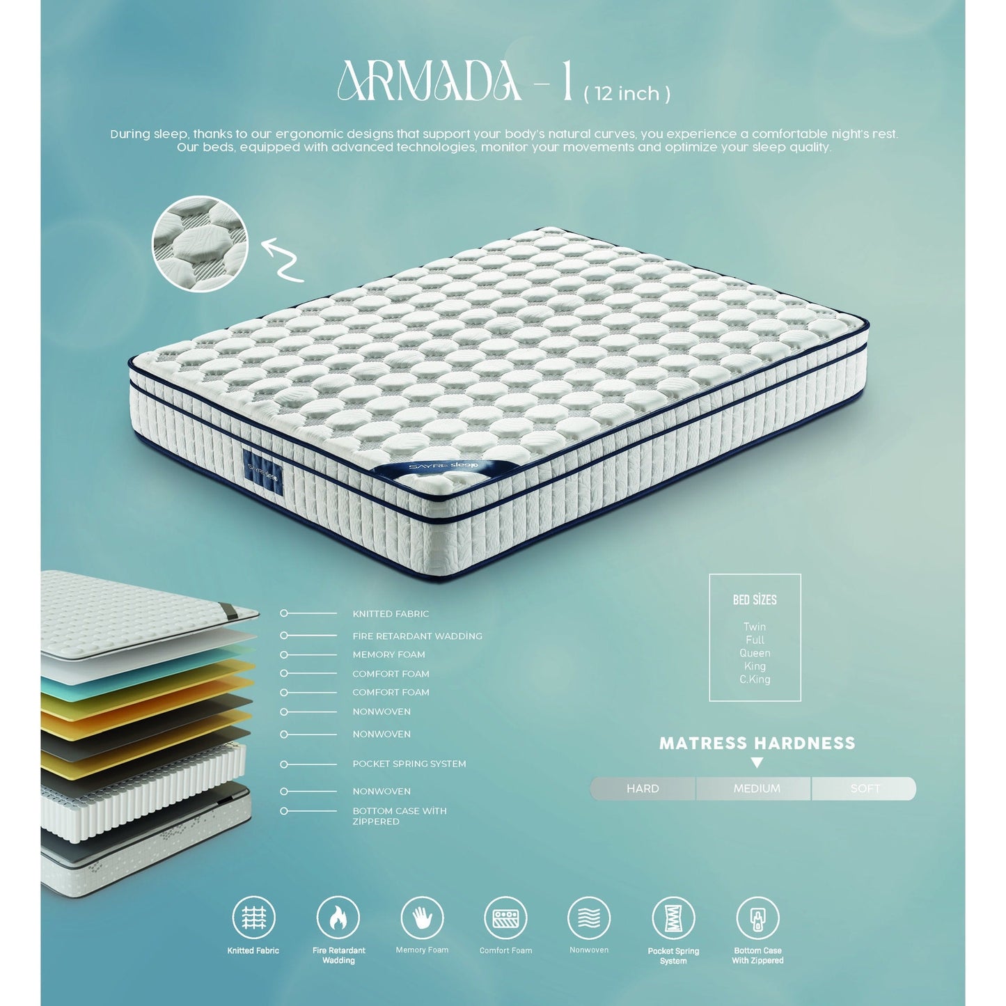 Assemblato negli Stati Uniti - Materasso ibrido Diamond 12 con molle insacchettate e memory foam Cool Gel