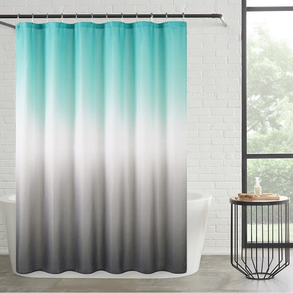 Set da bagno/doccia da 14 pezzi - Tenda da doccia sfumata, ganci e rivestimento in PEVA