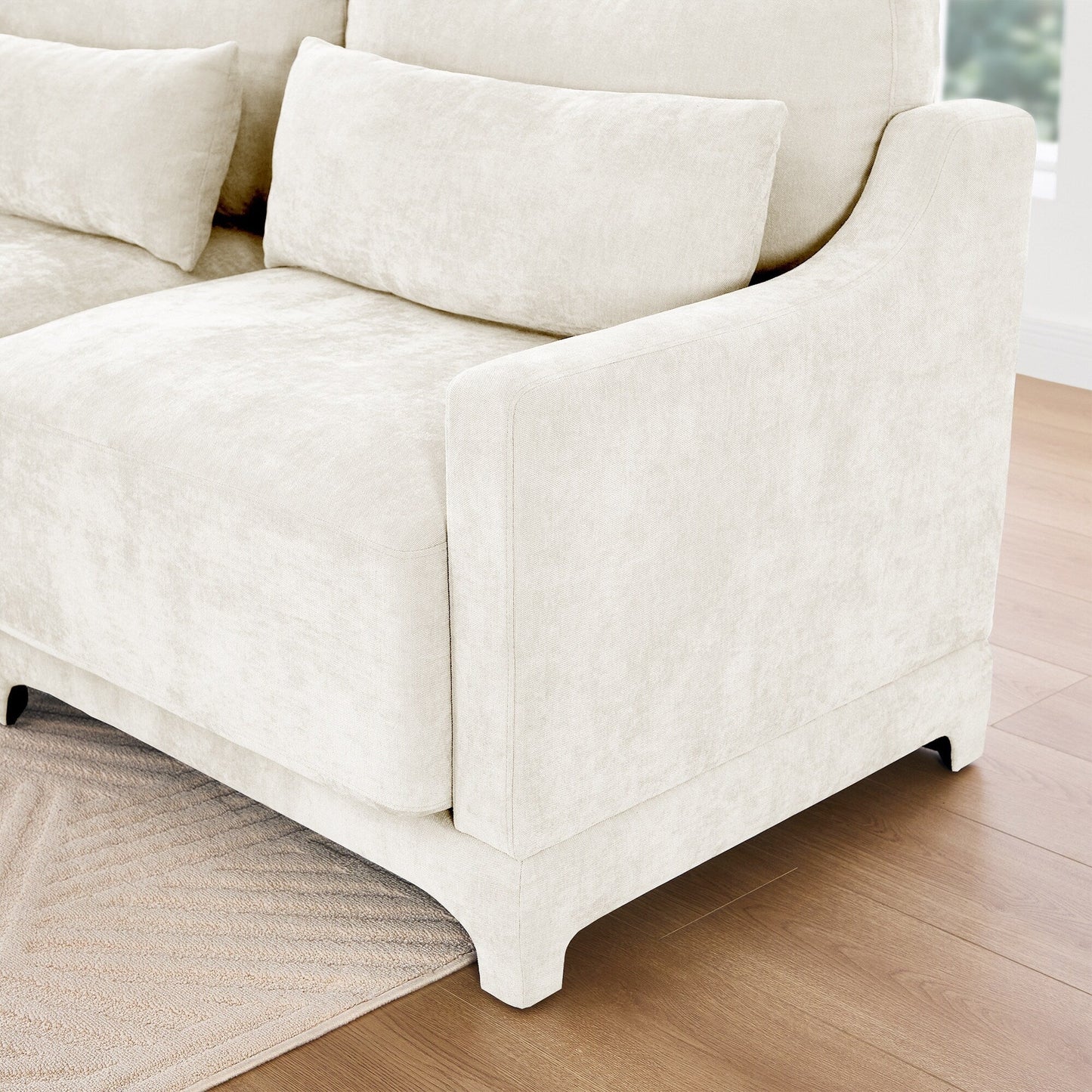 Divano 141.7 Chenille 6 posti con base ergonomica in legno, spugna ad alta resilienza per soggiorno