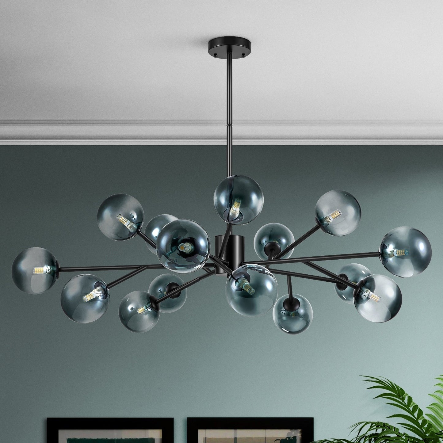 Lampadario a globo in vetro a bolla con 15 luci moderne e lineari Sputnik per isola da cucina
