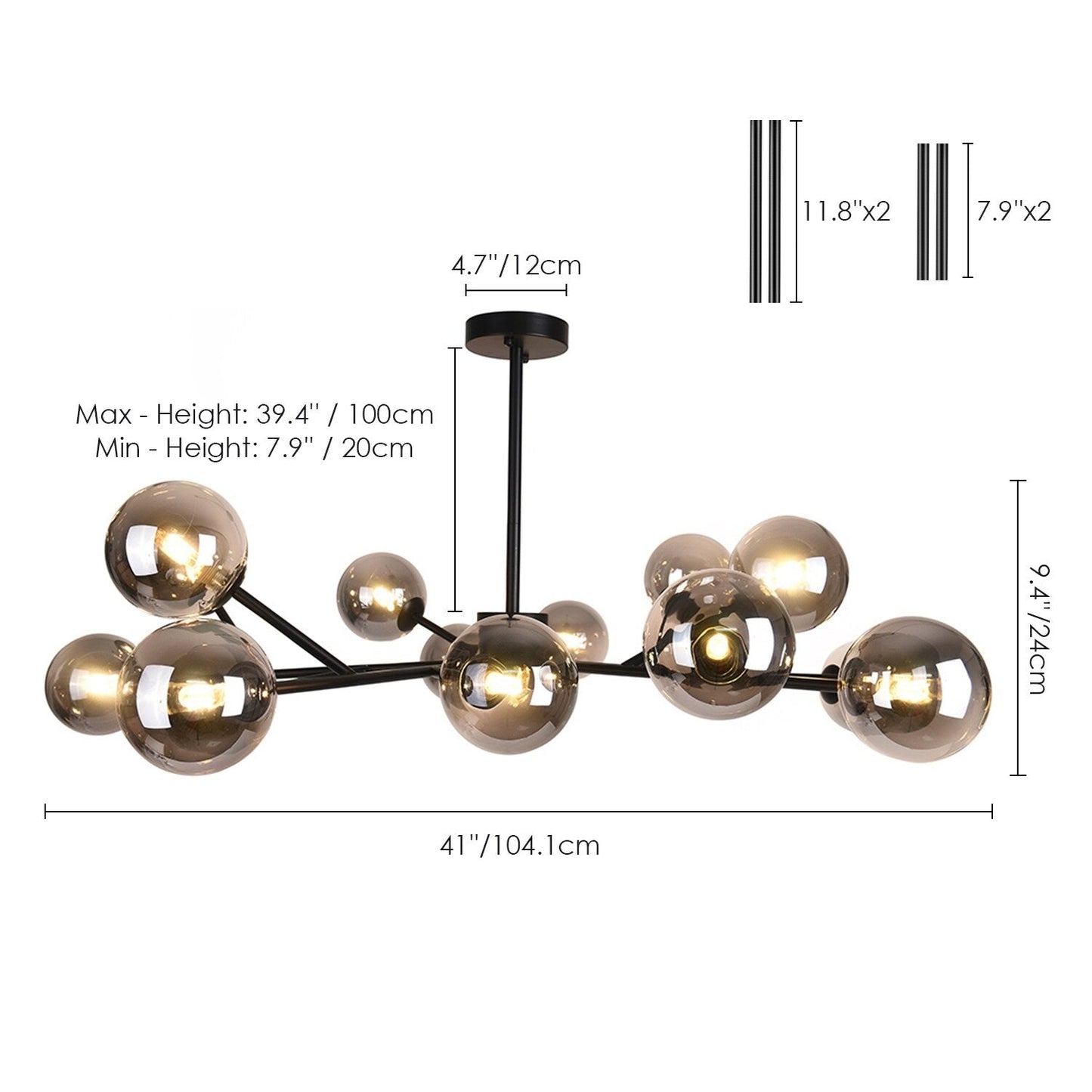Lampadario a globo in vetro a bolla con 15 luci moderne e lineari Sputnik per isola da cucina