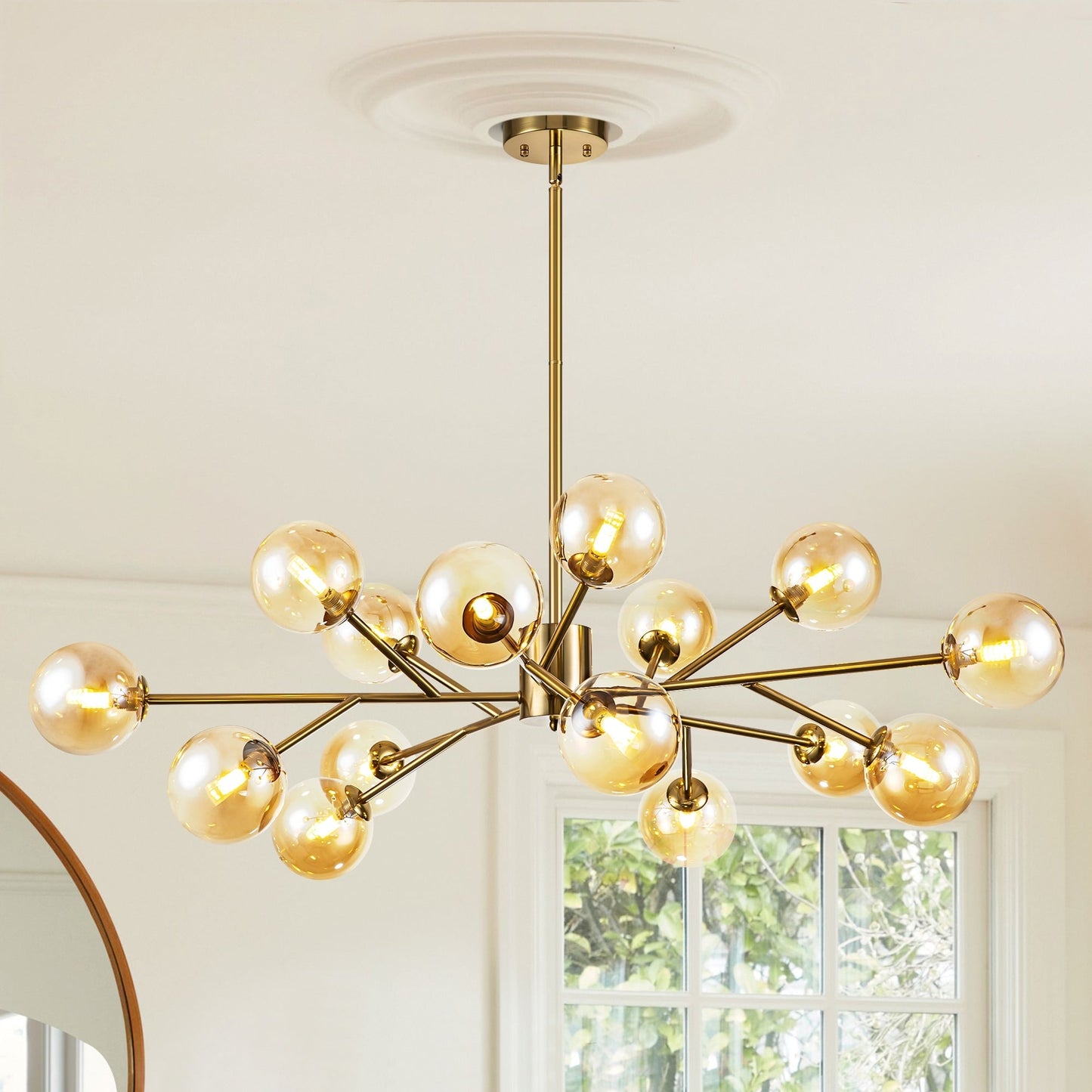 Lampadario a globo in vetro a bolla con 15 luci moderne e lineari Sputnik per isola da cucina