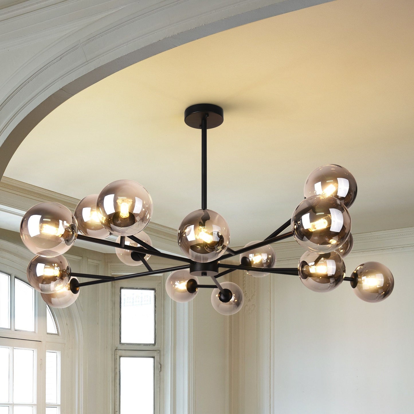 Lampadario a globo in vetro a bolla con 15 luci moderne e lineari Sputnik per isola da cucina