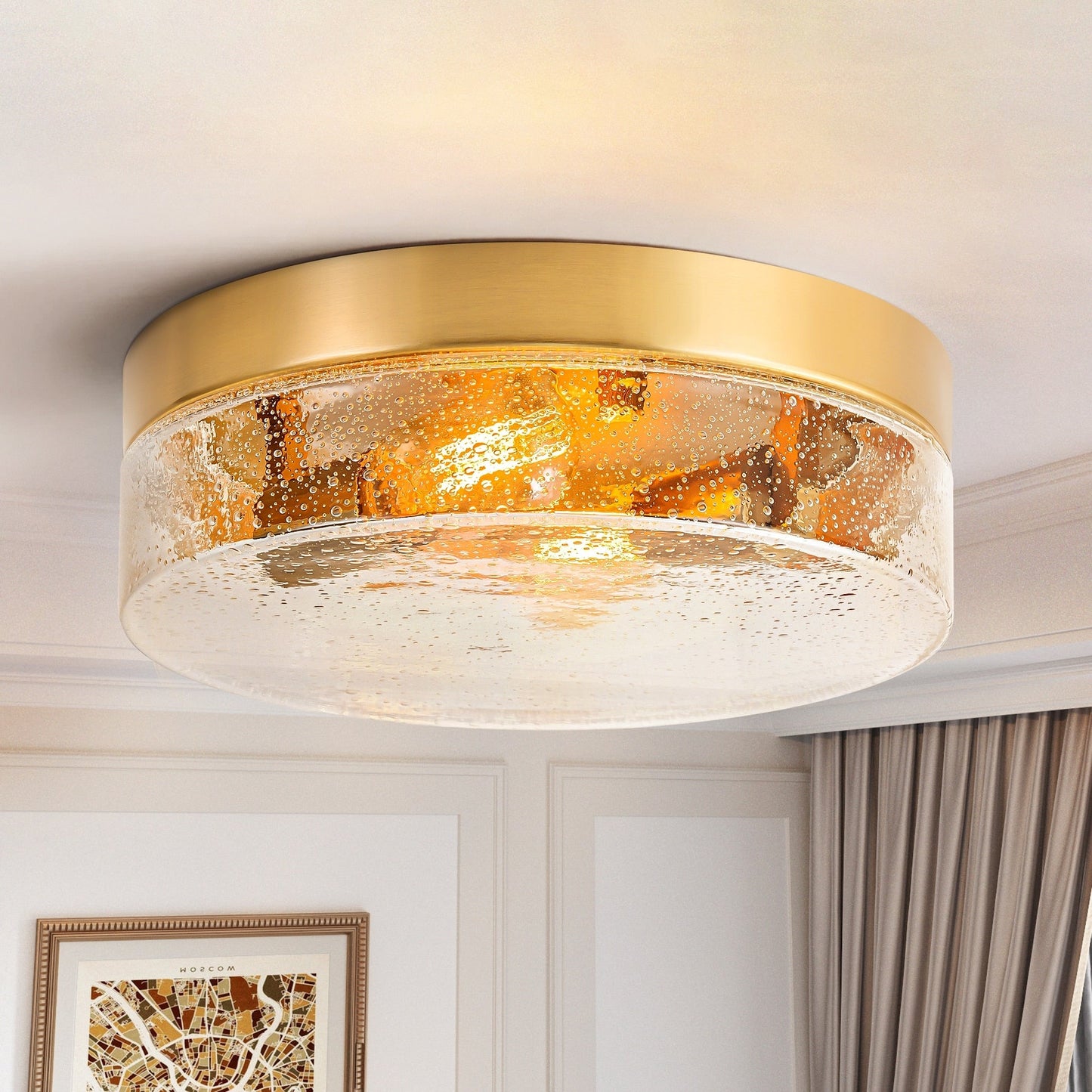 Lampada da soffitto a 2 luci moderna in stile fattoria, con cupola in vetro trasparente con semi/bolle
