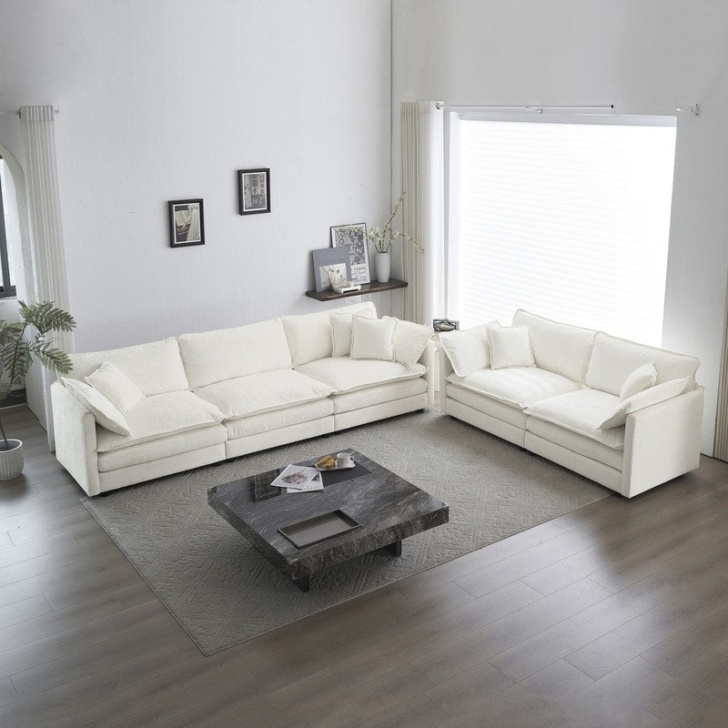 Set di 2 divani di grandi dimensioni con seduta extra profonda e imbottitura in ciniglia, divano a 3 posti + divano a due posti