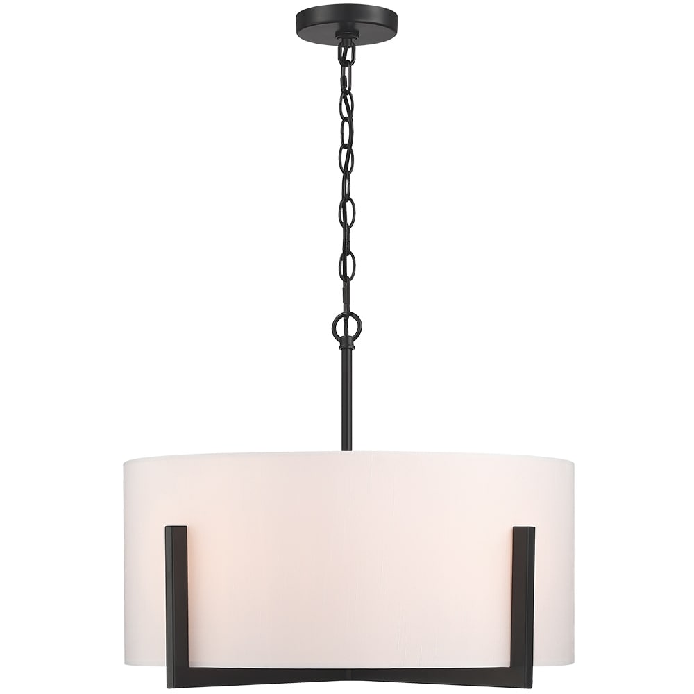 Lampadario a sospensione nero opaco da 22 pollici a 4 luci con paralume a tamburo bianco - 22 W