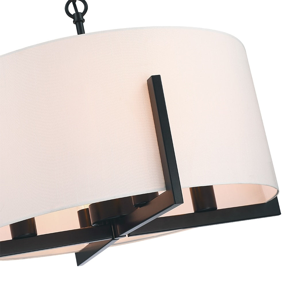 Lampadario a sospensione nero opaco da 22 pollici a 4 luci con paralume a tamburo bianco - 22 W