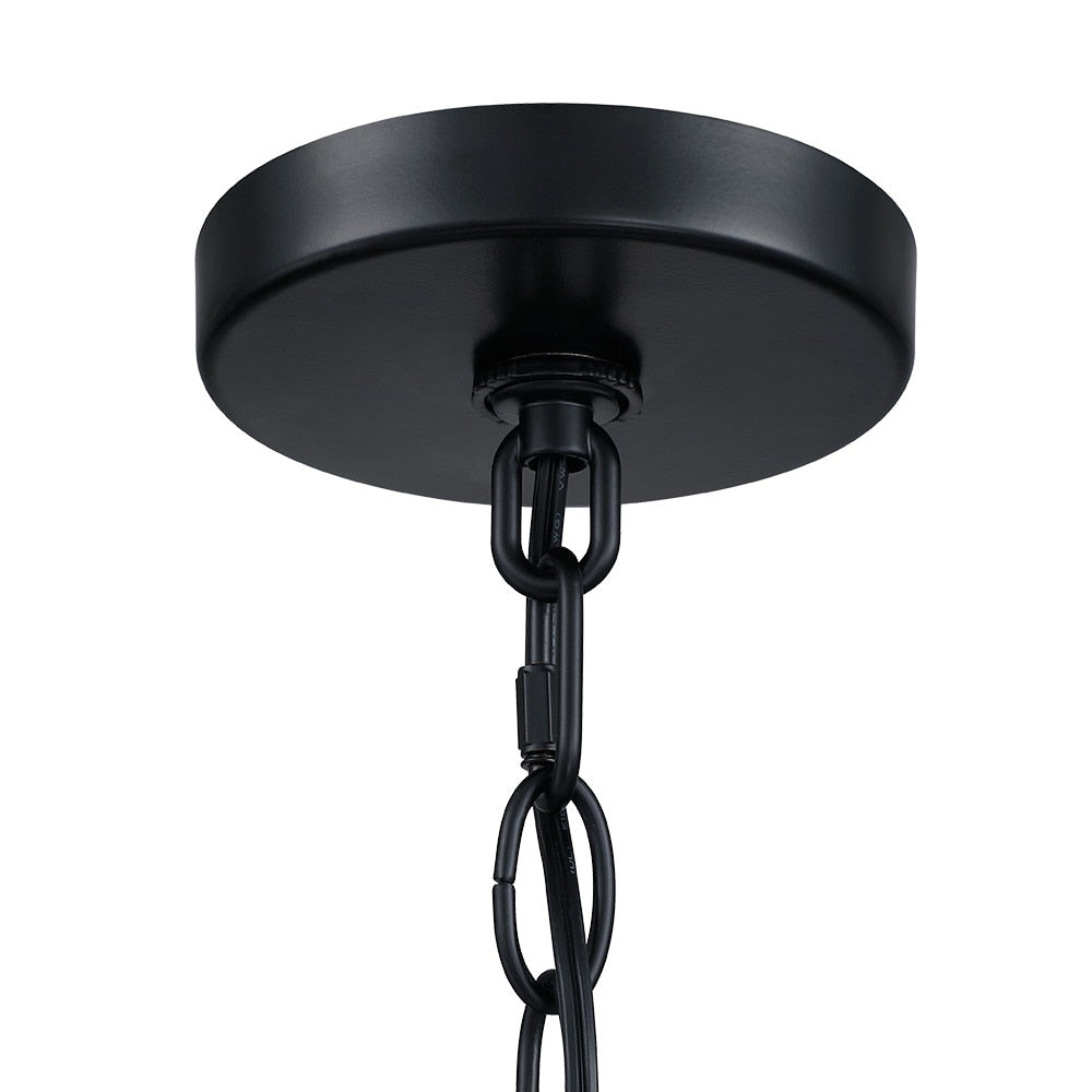 Lampadario a sospensione nero opaco da 22 pollici a 4 luci con paralume a tamburo bianco - 22 W