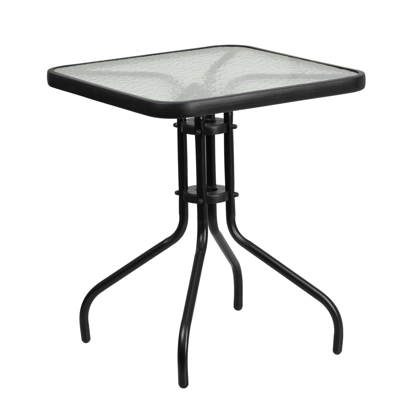 Tavolo quadrato in vetro e metallo da 23,5 con 2 sedie impilabili in rattan - 23,50 L x 23,50 P x 28 A - 23,50 L x 23,50 P x 28 A