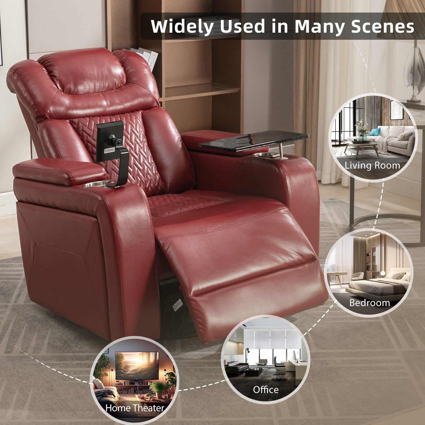 Poltrona reclinabile elettrica girevole a 270 gradi in pelle PU, con sedile singolo, per home theater, con comodo schienale e tavolino.
