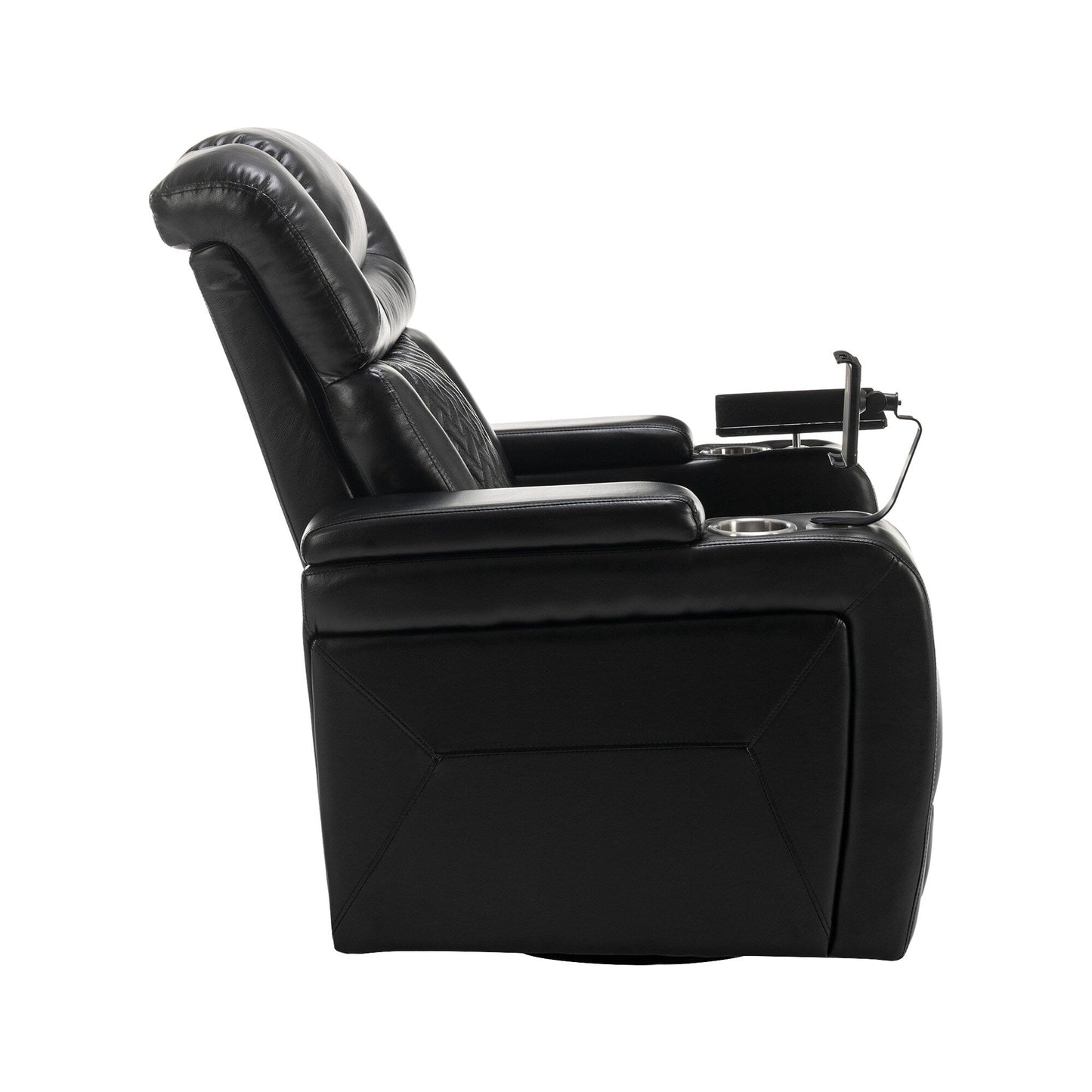 Poltrona reclinabile elettrica girevole a 270 gradi in pelle PU, con sedile singolo, per home theater, con comodo schienale e tavolino.