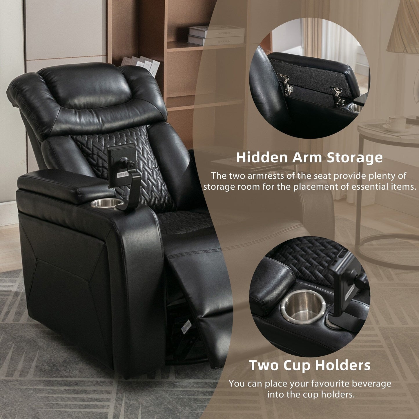 Poltrona reclinabile elettrica girevole a 270 gradi in pelle PU, con sedile singolo, per home theater, con comodo schienale e tavolino.
