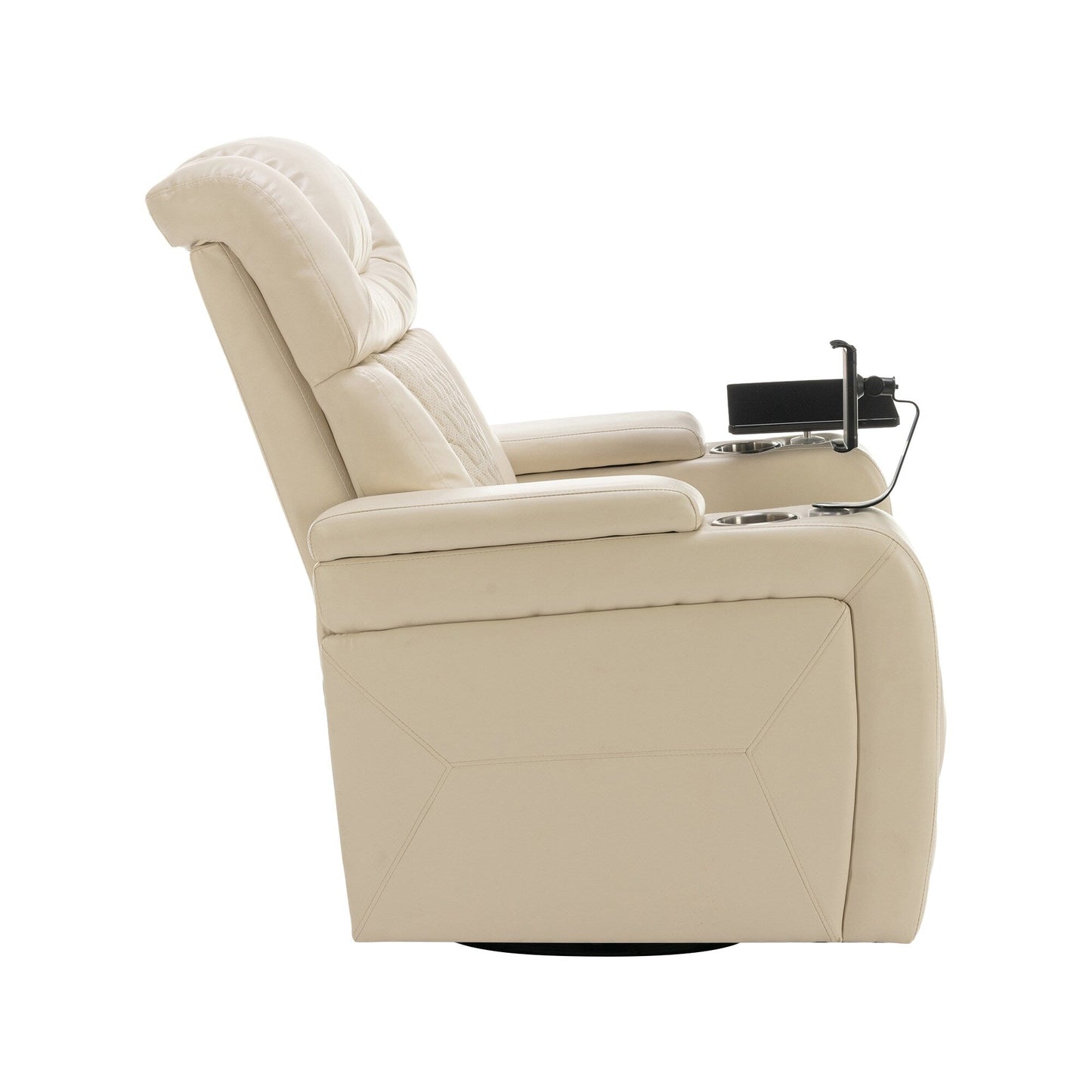Poltrona reclinabile elettrica girevole a 270 gradi in pelle PU, con sedile singolo, per home theater, con comodo schienale e tavolino.