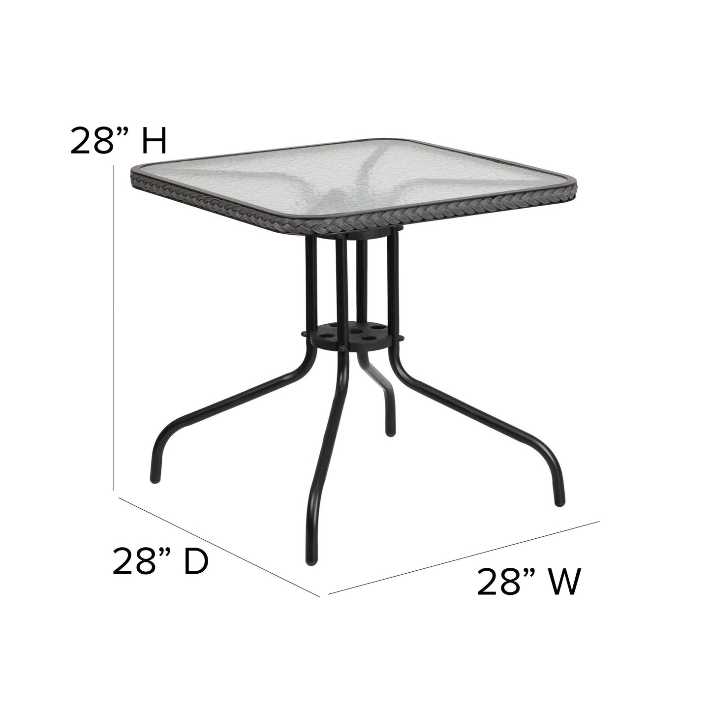 Set da pranzo da giardino in metallo/rattan da 3 pezzi con tavolo quadrato da 28 pollici - 28L x 28P x 28A