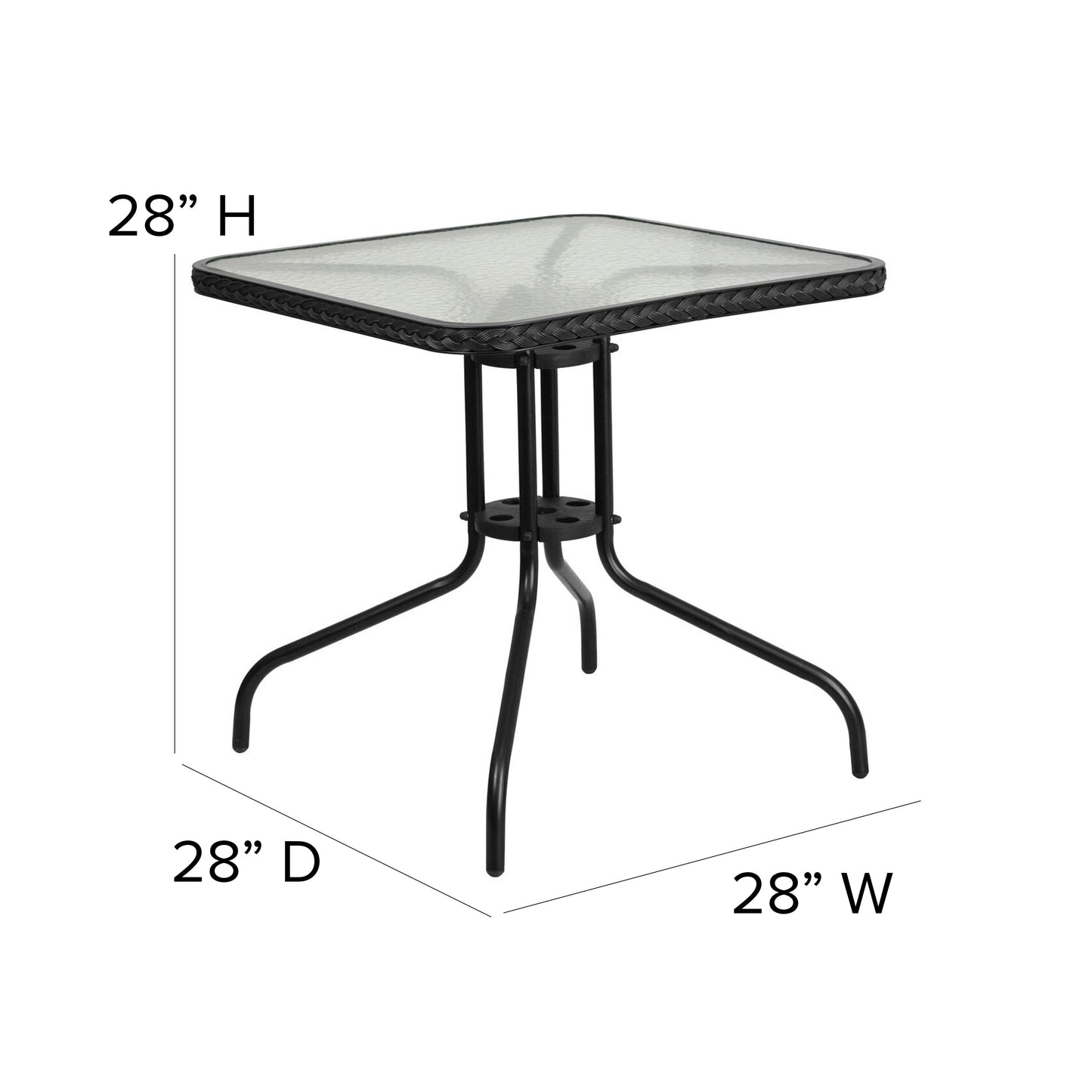 Set da pranzo da giardino in metallo/rattan da 3 pezzi con tavolo quadrato da 28 pollici - 28L x 28P x 28A