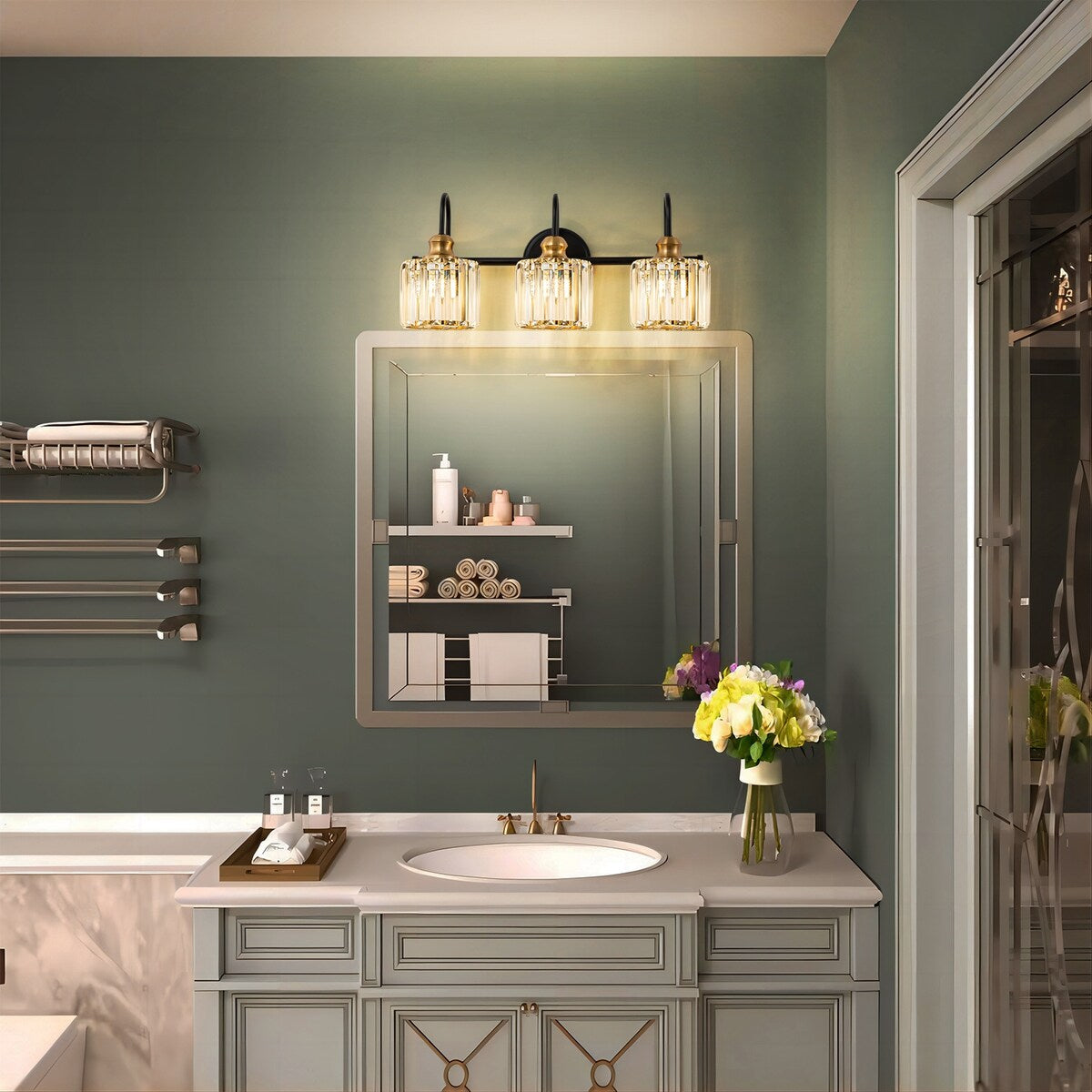 Lampada da parete lineare da bagno dimmerabile moderna Glam Crystal a 3/4 luci
