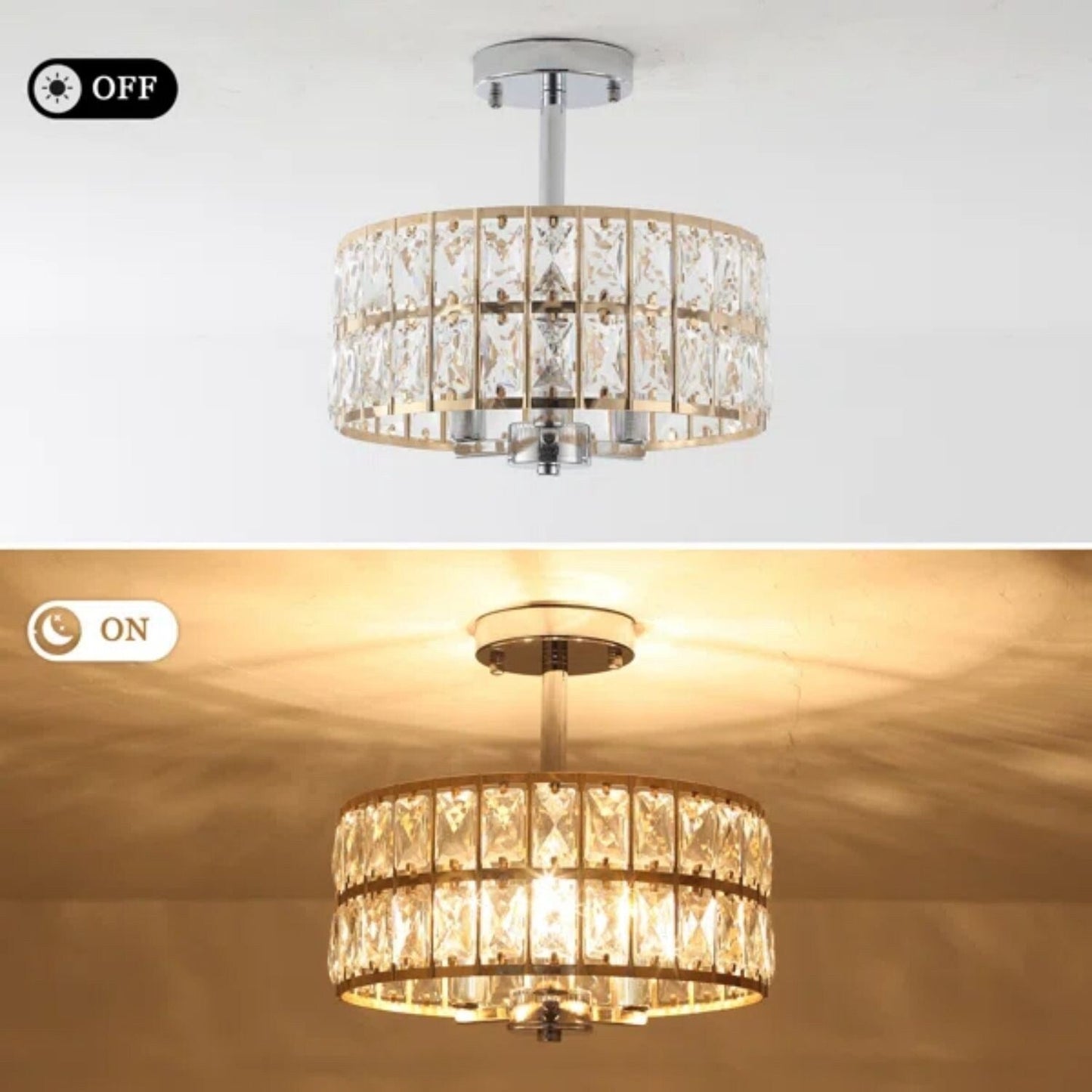 Lampadari semi-incassati in cristallo a 3 luci per soggiorno e corridoio