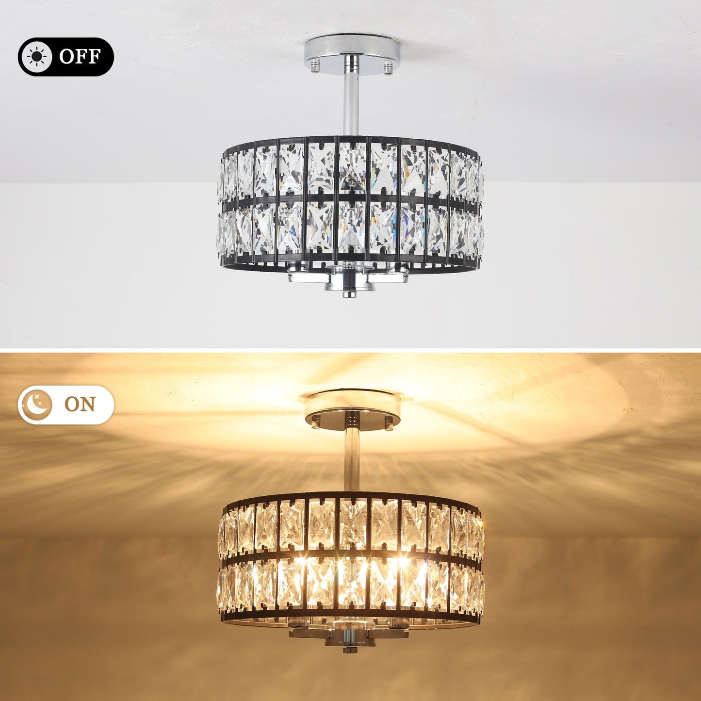 Lampadari semi-incassati in cristallo a 3 luci per soggiorno e corridoio
