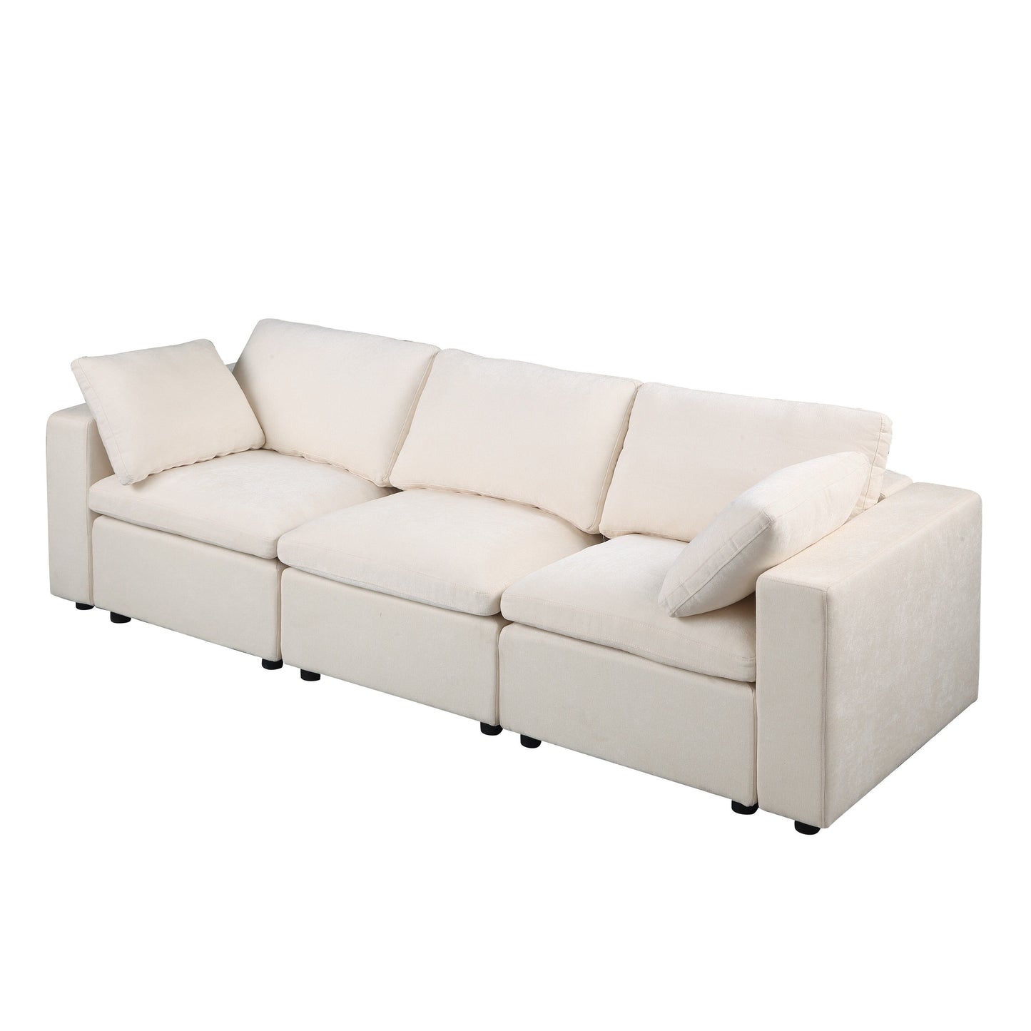 Set di divani componibili modulari in ciniglia da 3 pezzi con poltrone senza braccioli e angolari