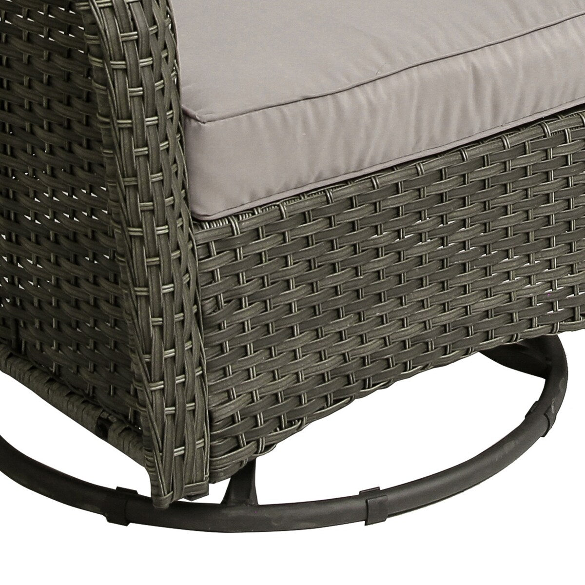 Set di 3 sedie a dondolo girevoli imbottite in rattan per patio con tavolino laterale