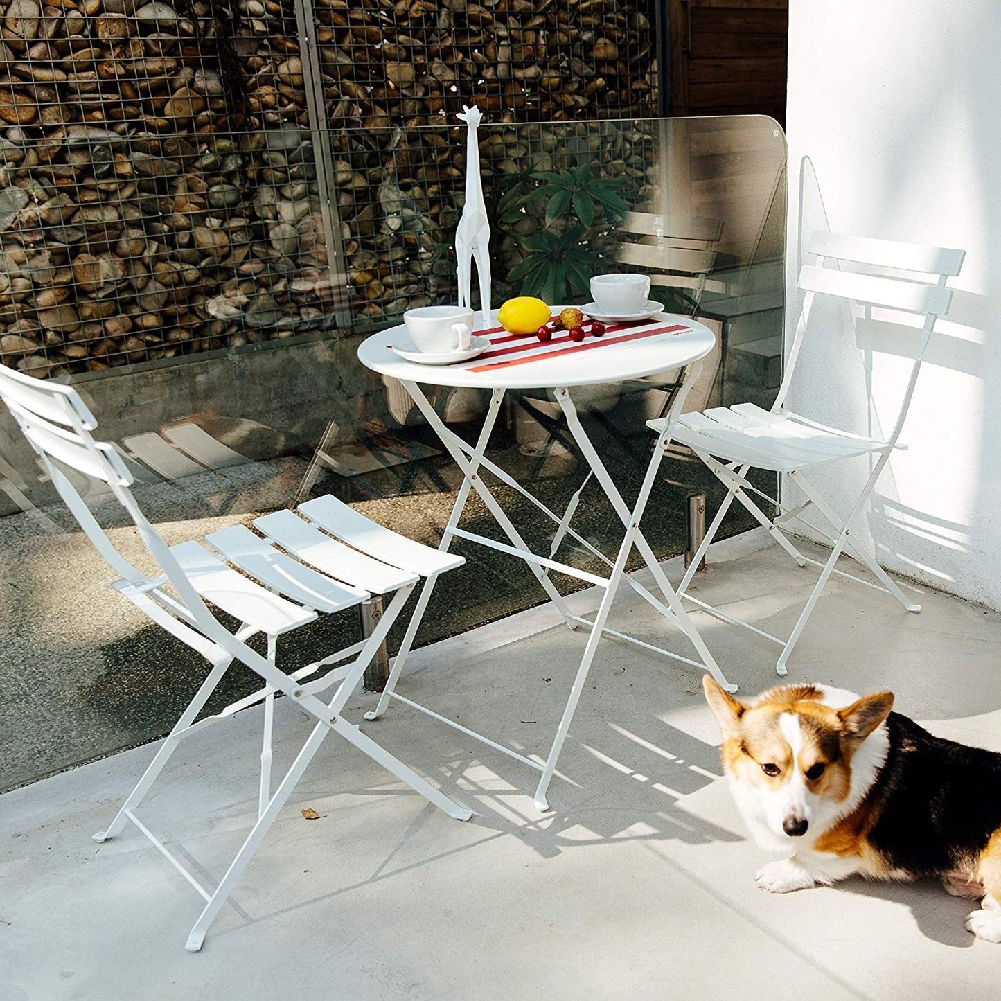 Set da bistrot per patio in acciaio di alta qualità da 3 pezzi Clihome Outdoor